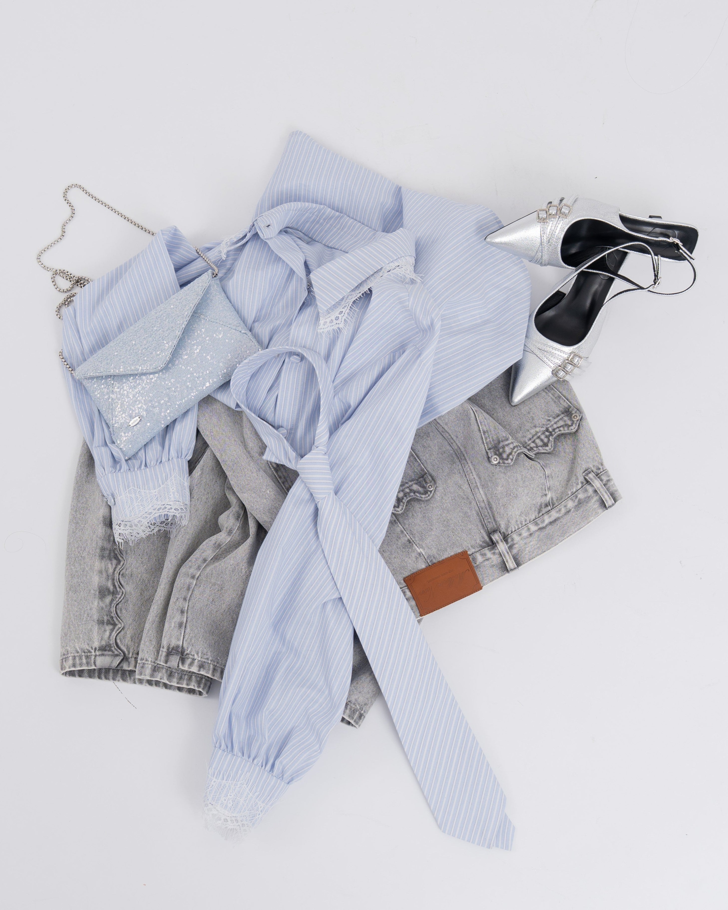 【一部予約】ネクタイセットレースドッキングシャツ