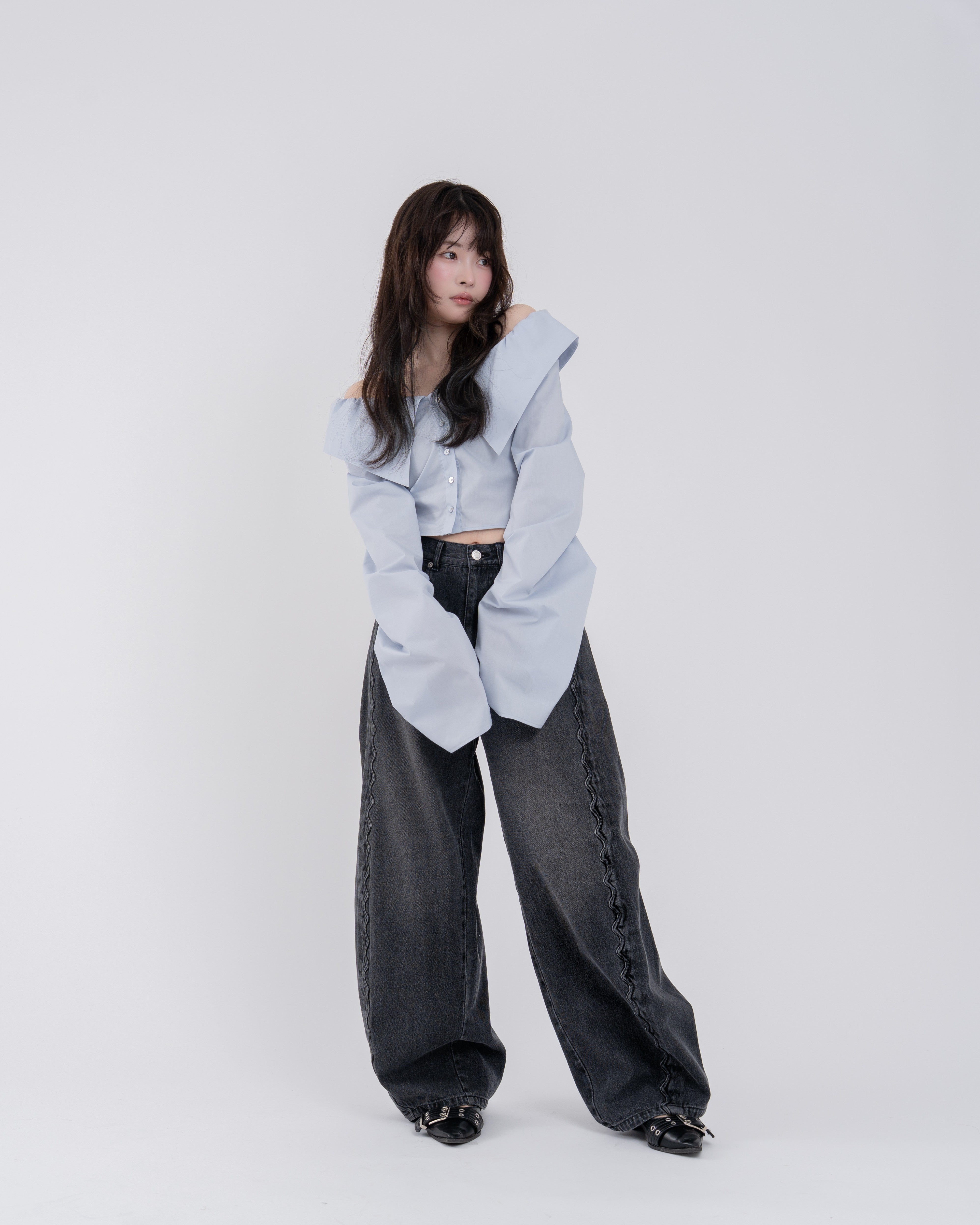 ウェーブラインカーブデニムパンツ