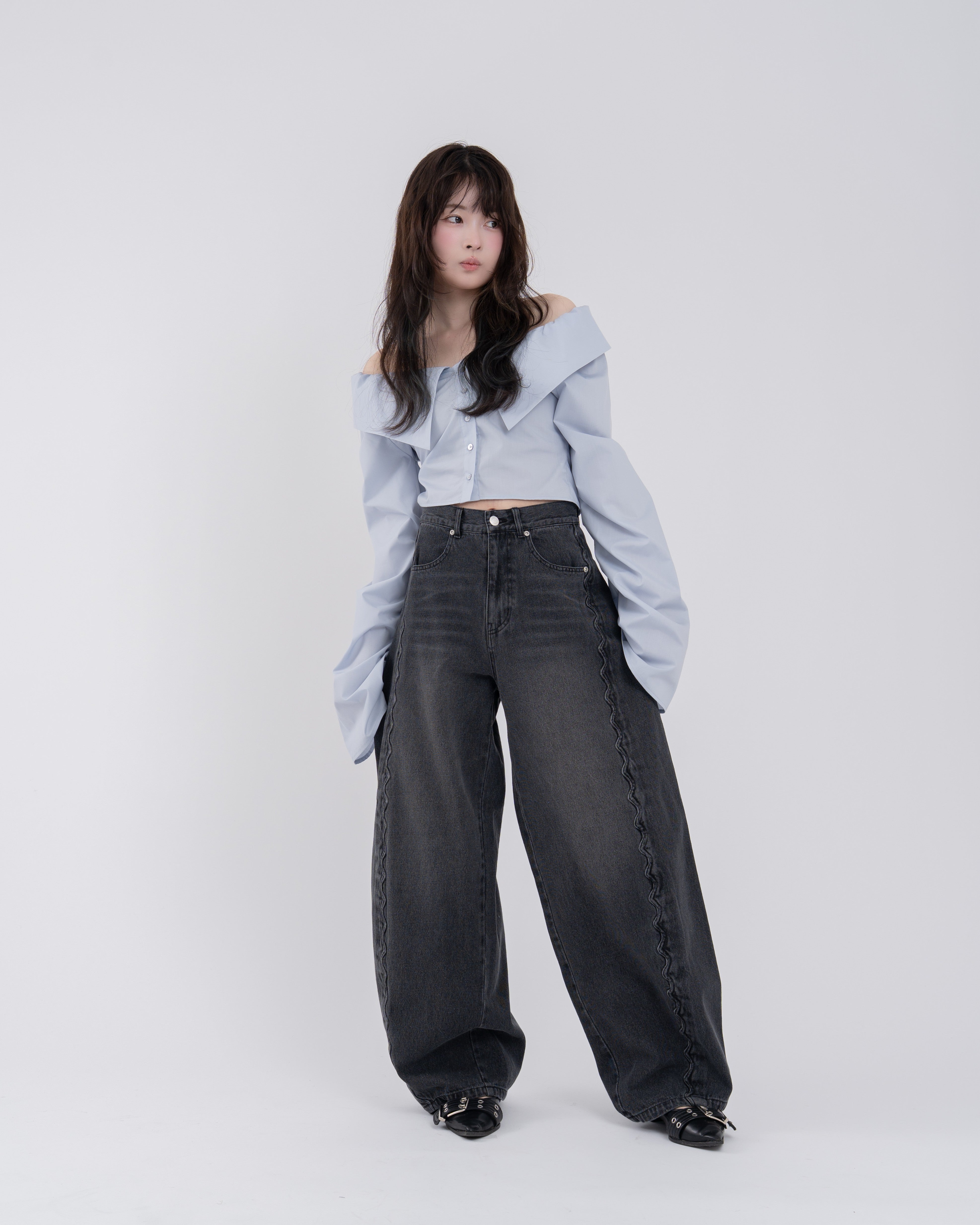 【一部予約】ウェーブラインカーブデニムパンツ