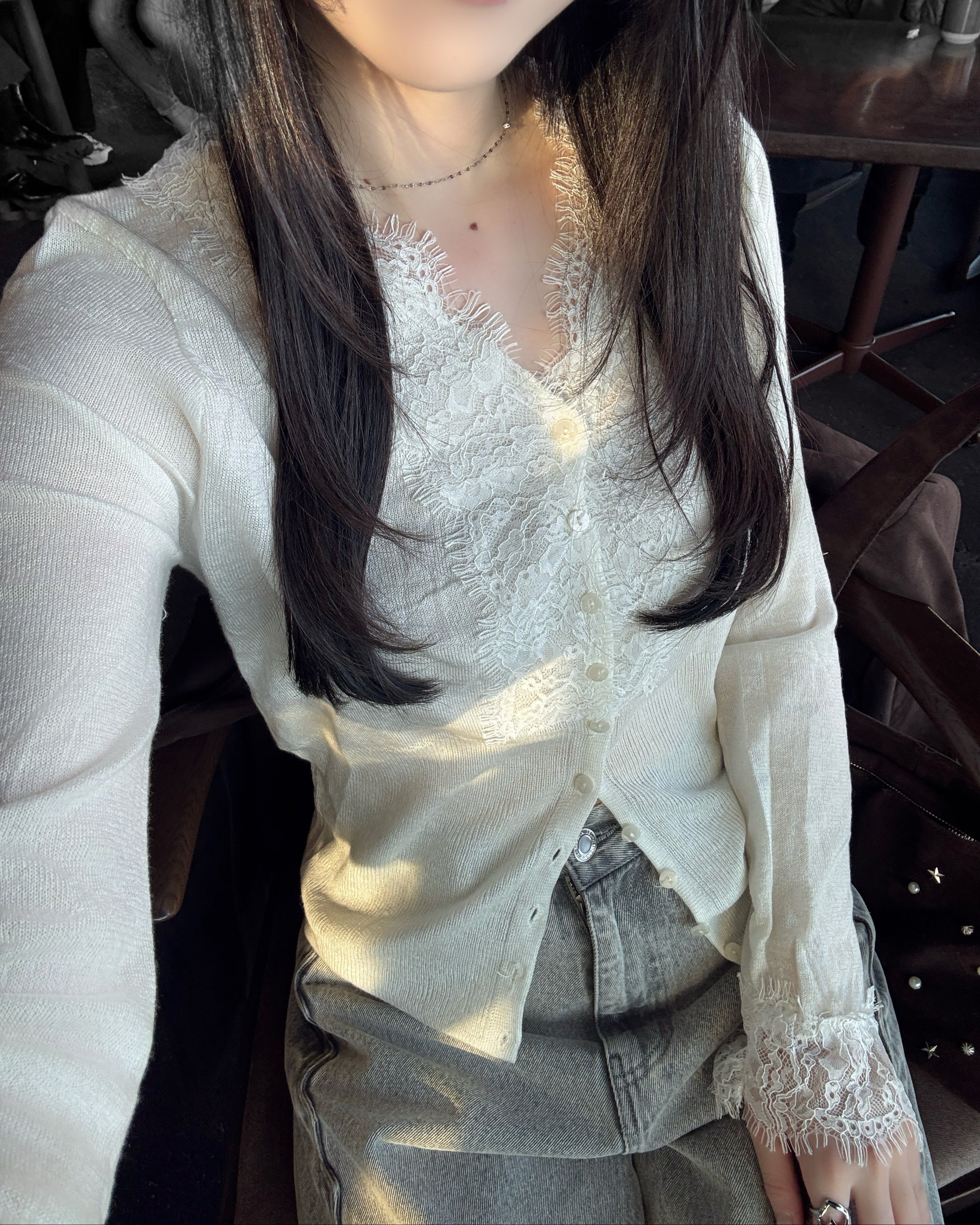 レースドッキングカーディガン