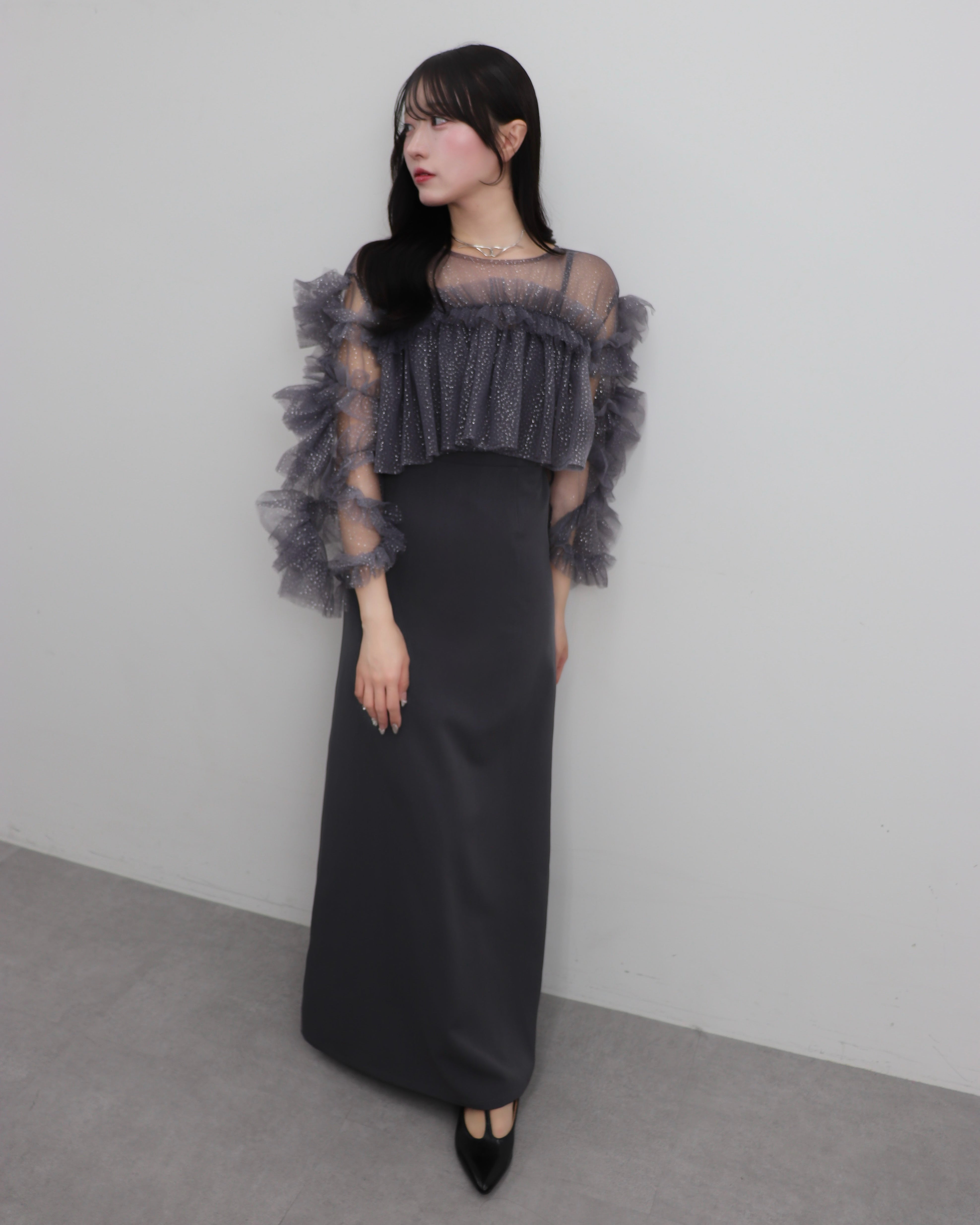 【予約】フリルラメチュールオケージョンワンピース