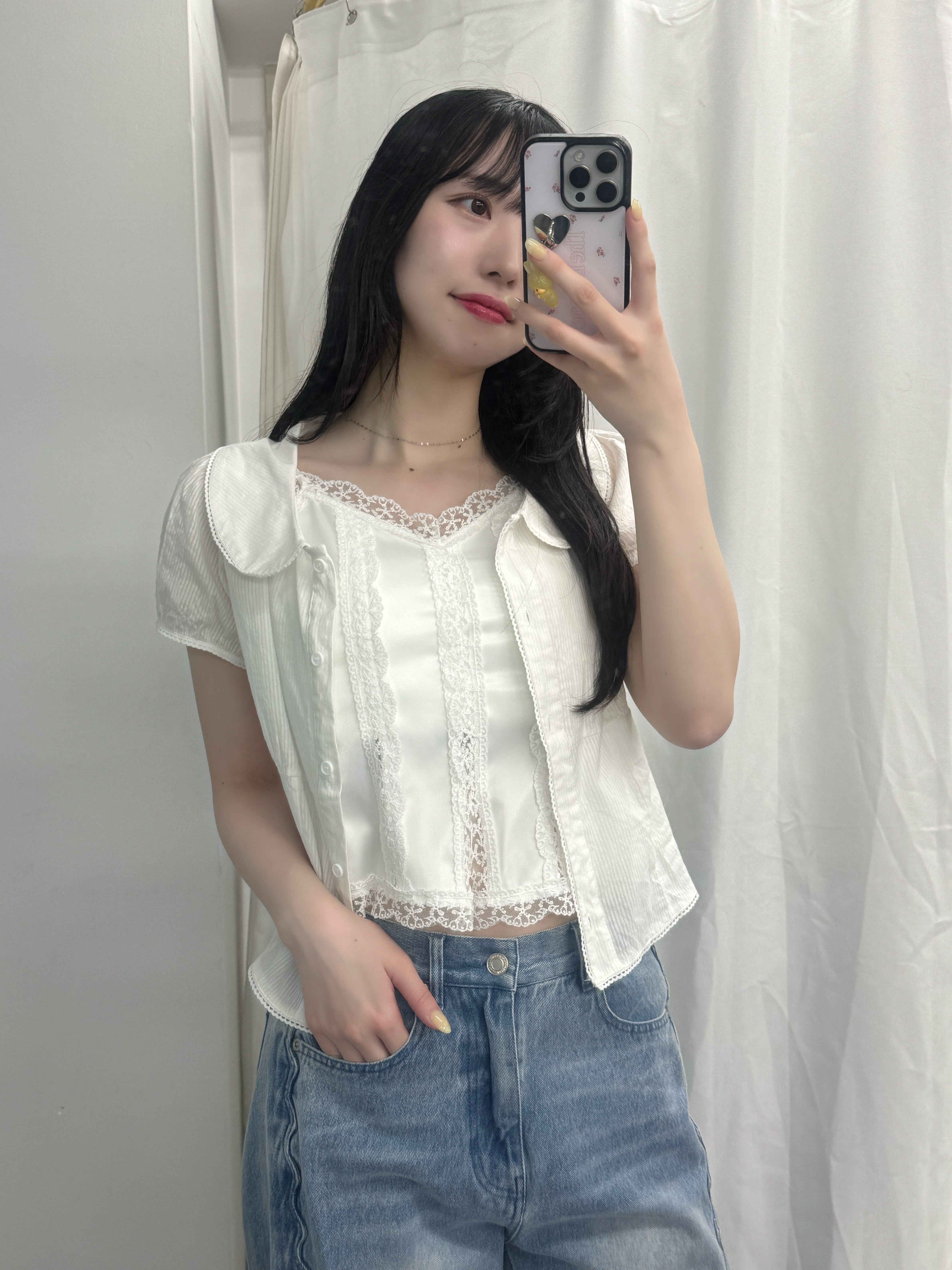 バックリボンキャップスリーブブラウス