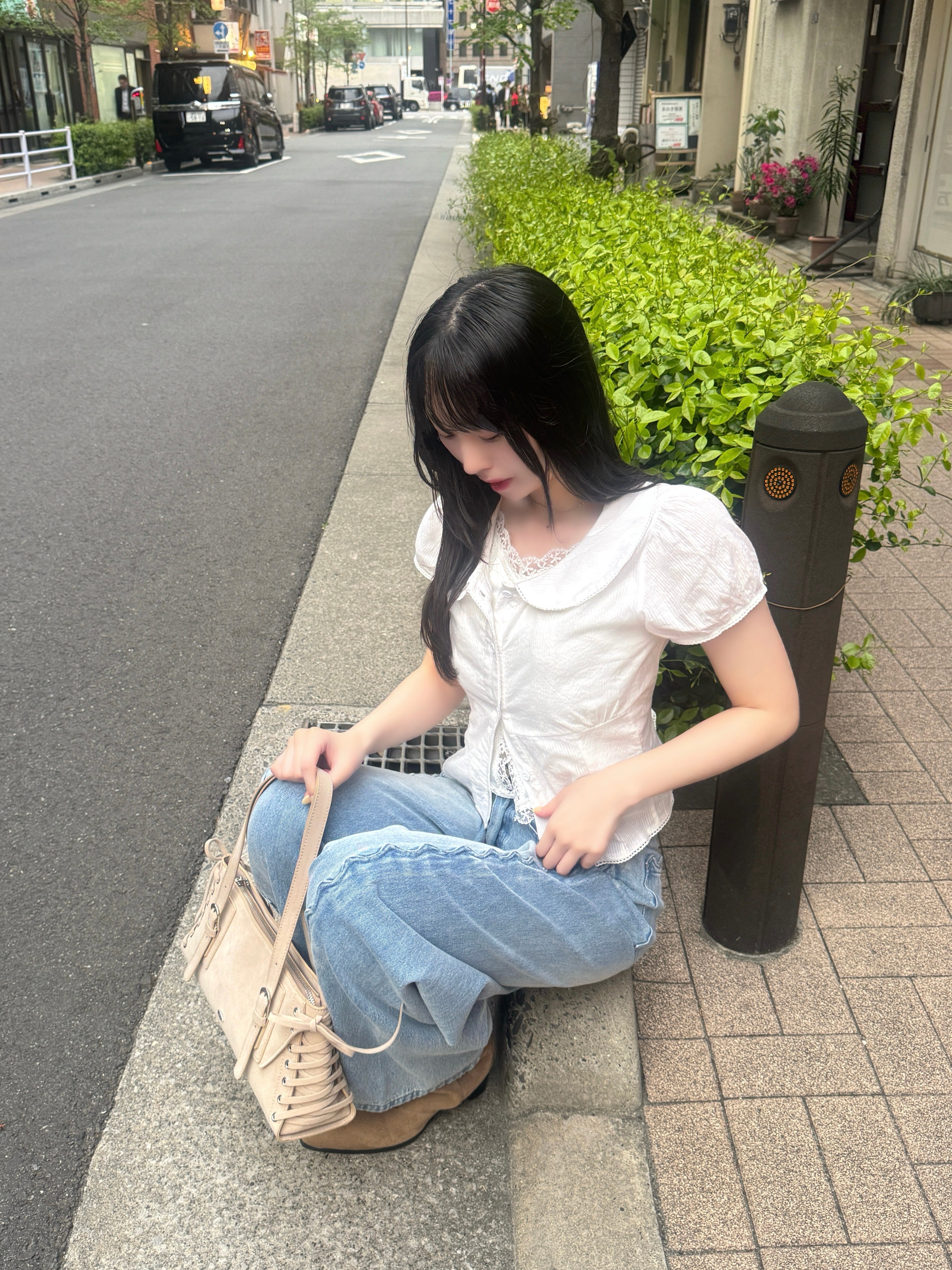 バックリボンキャップスリーブブラウス