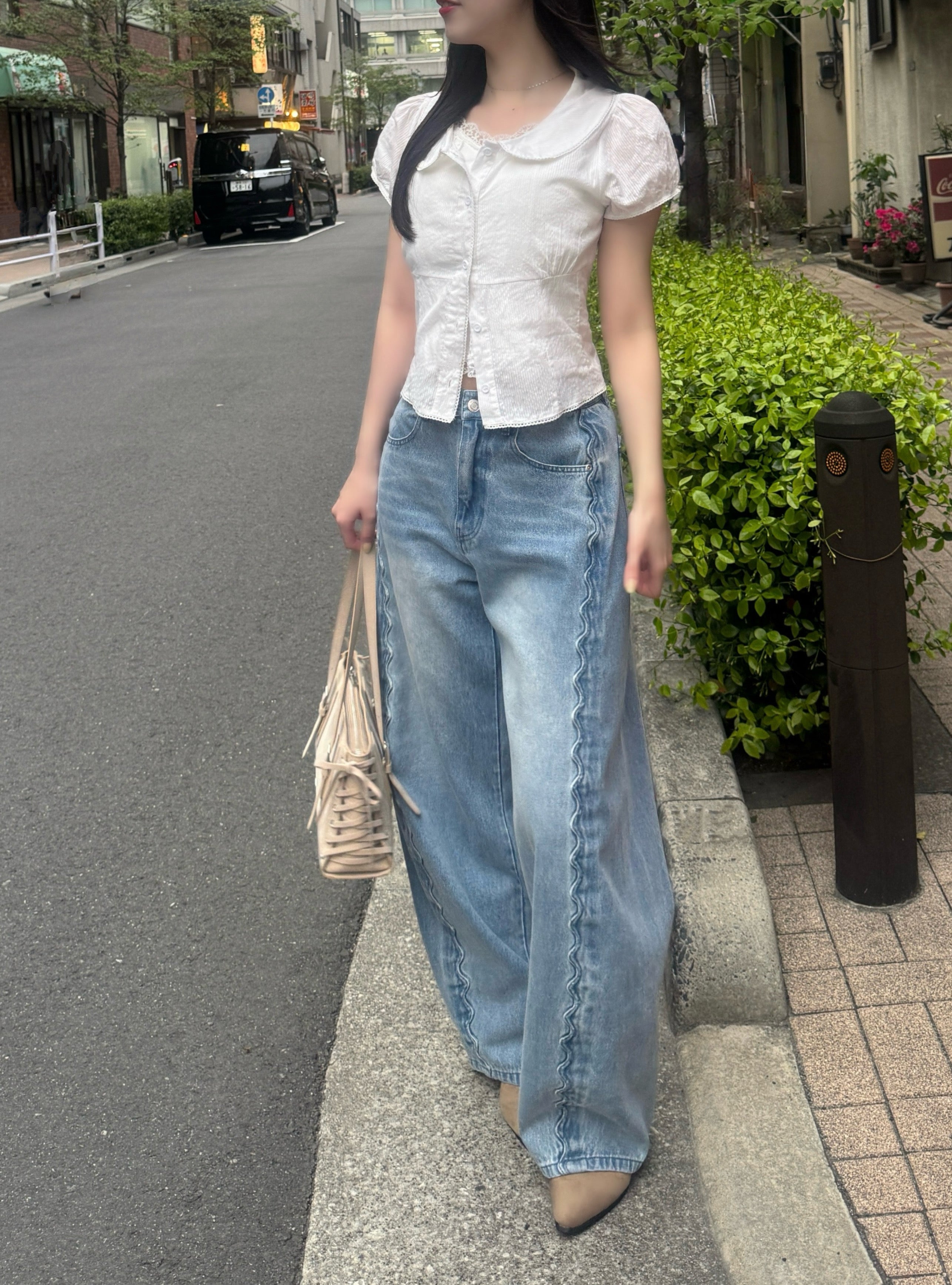 バックリボンキャップスリーブブラウス