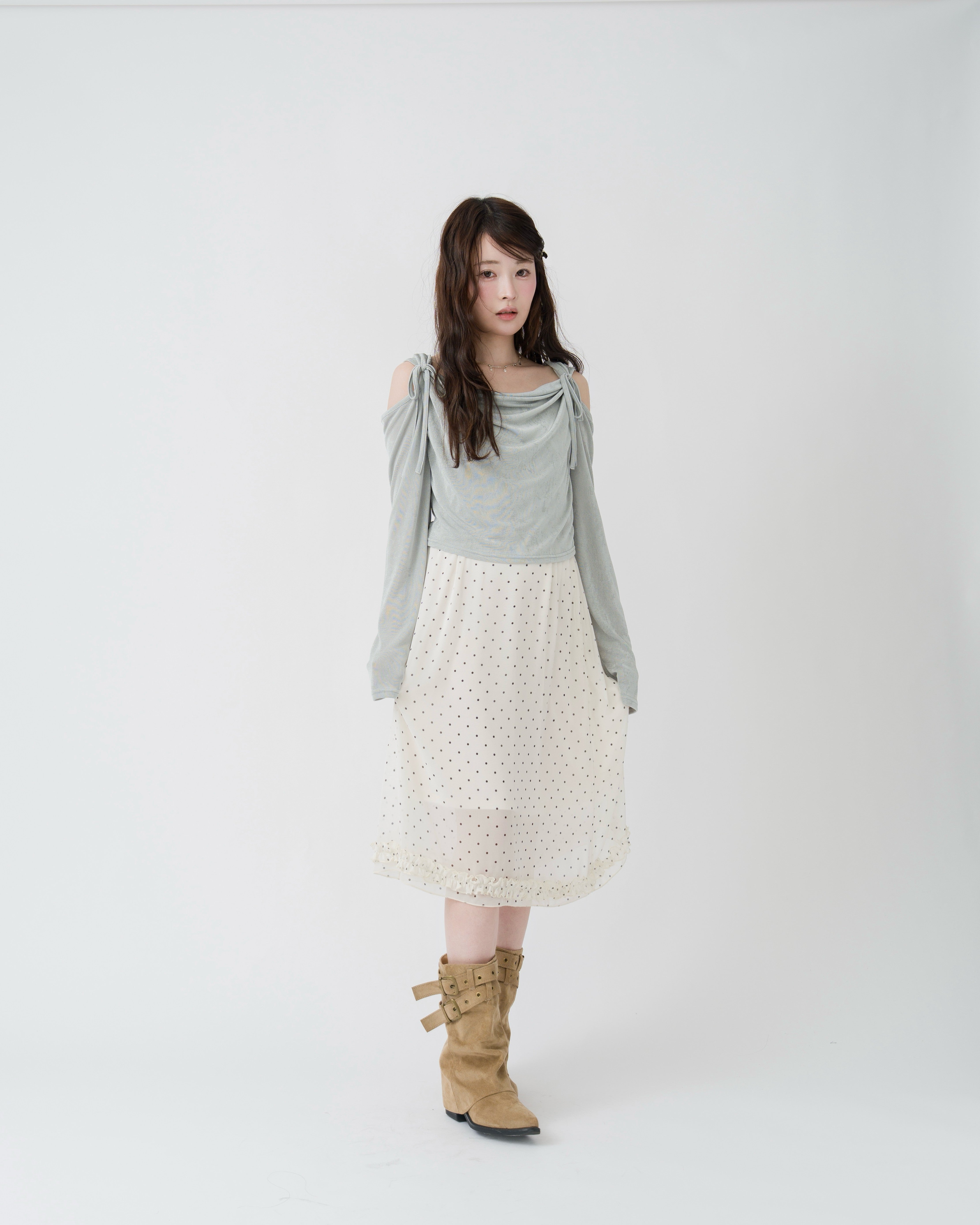 【一部予約】チェック&ドットシアーフリルスカート