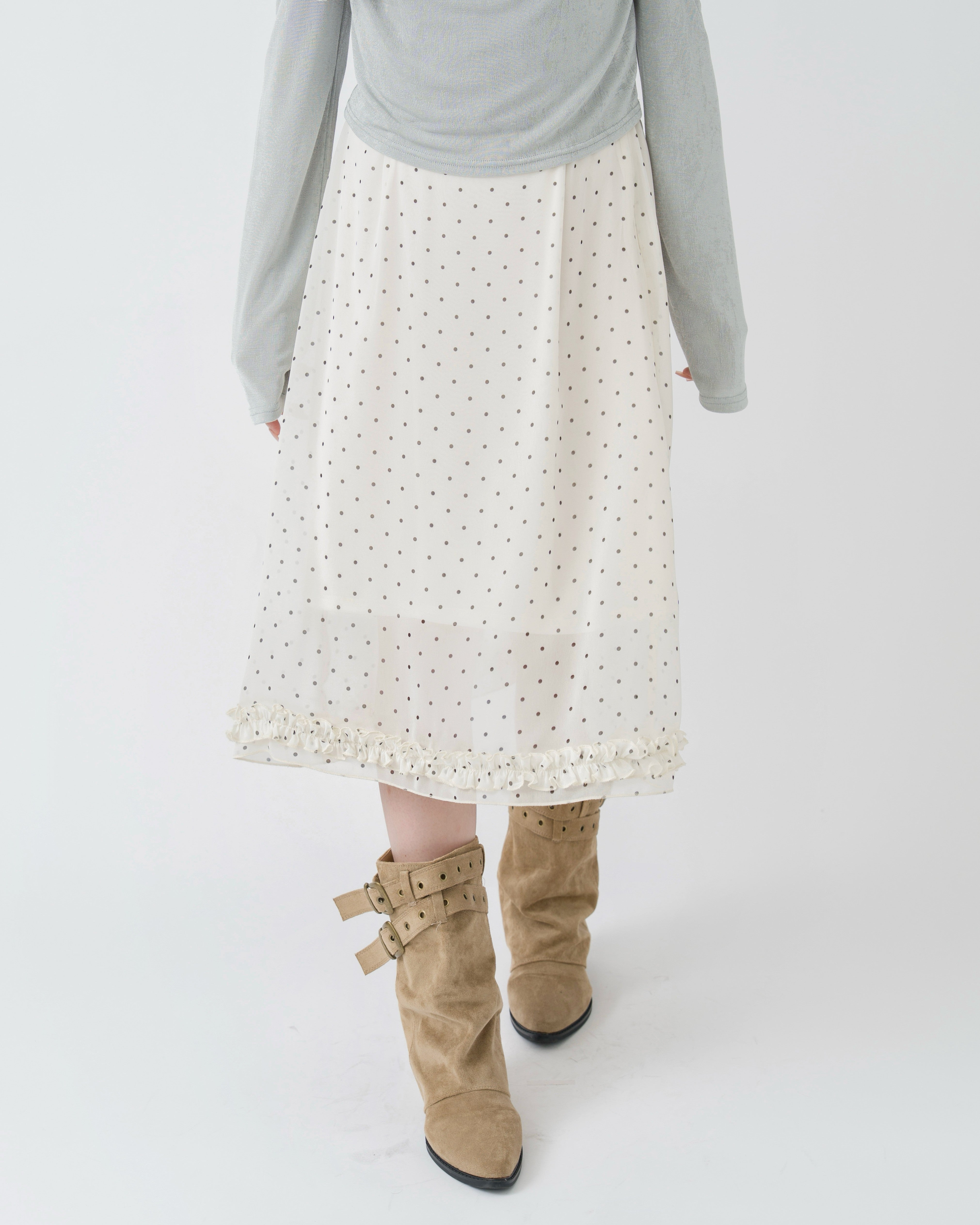 【一部予約】チェック&ドットシアーフリルスカート