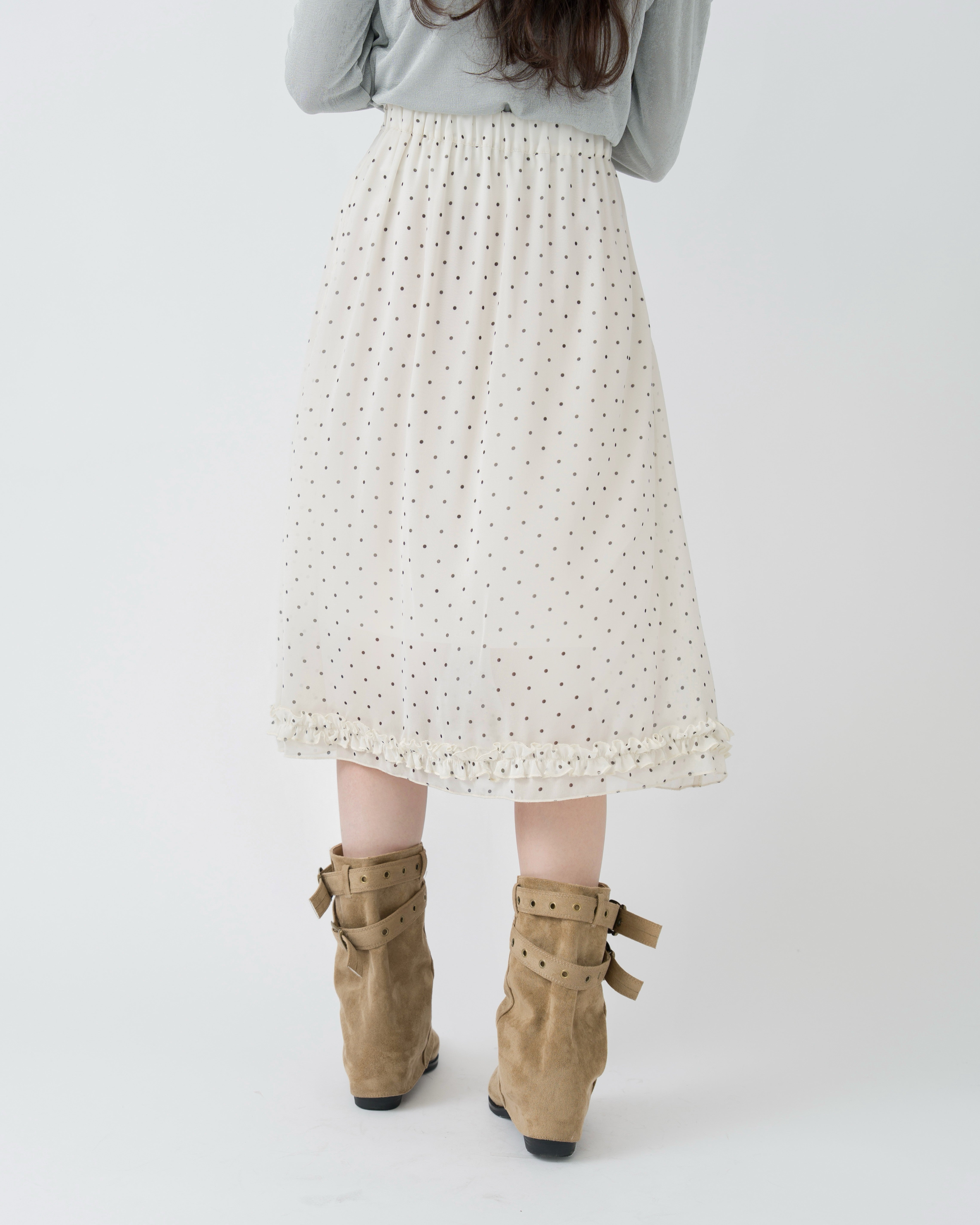 【一部予約】チェック&ドットシアーフリルスカート