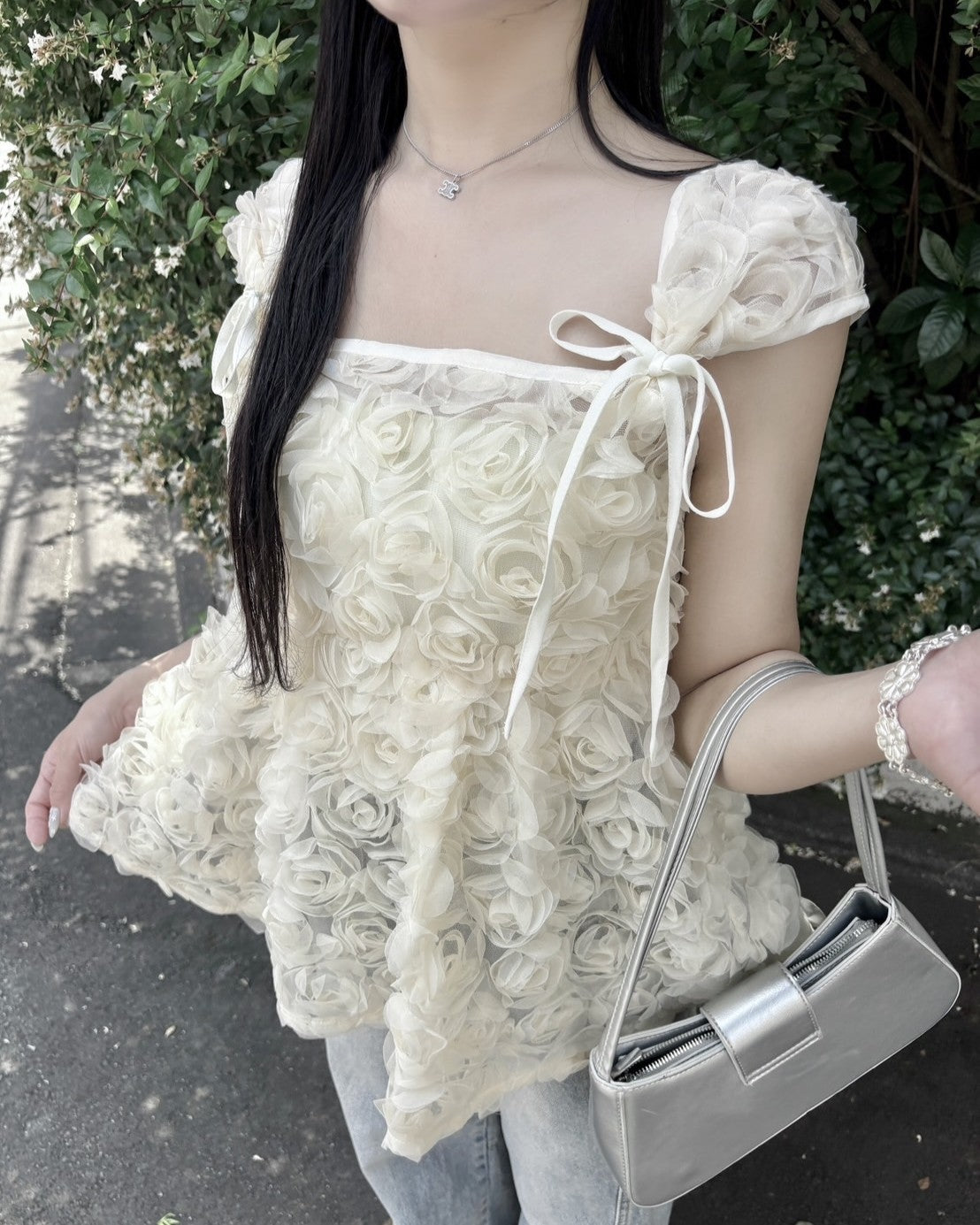 2way rose tulle blouse