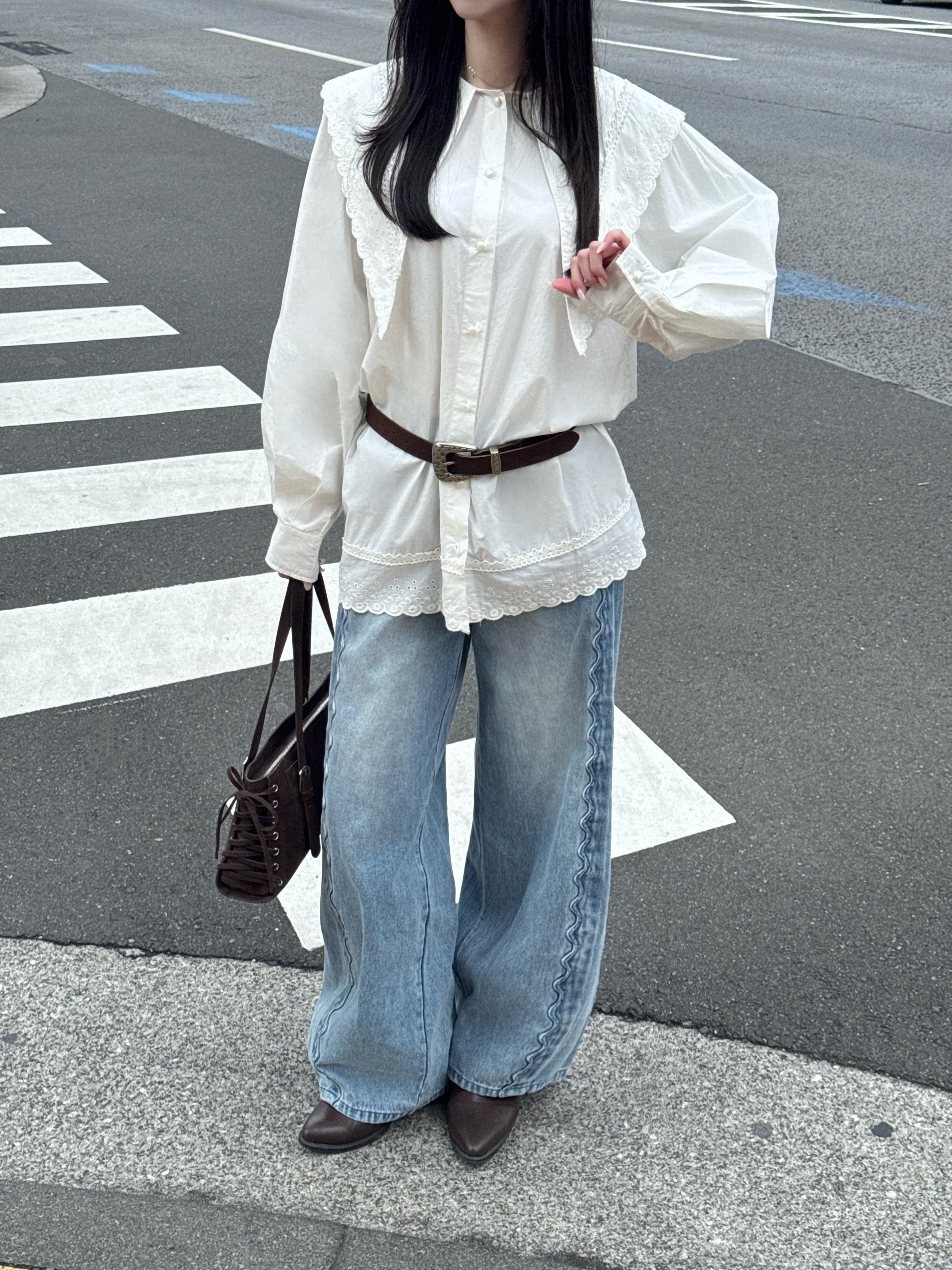 【一部予約】ウェーブラインカーブデニムパンツ