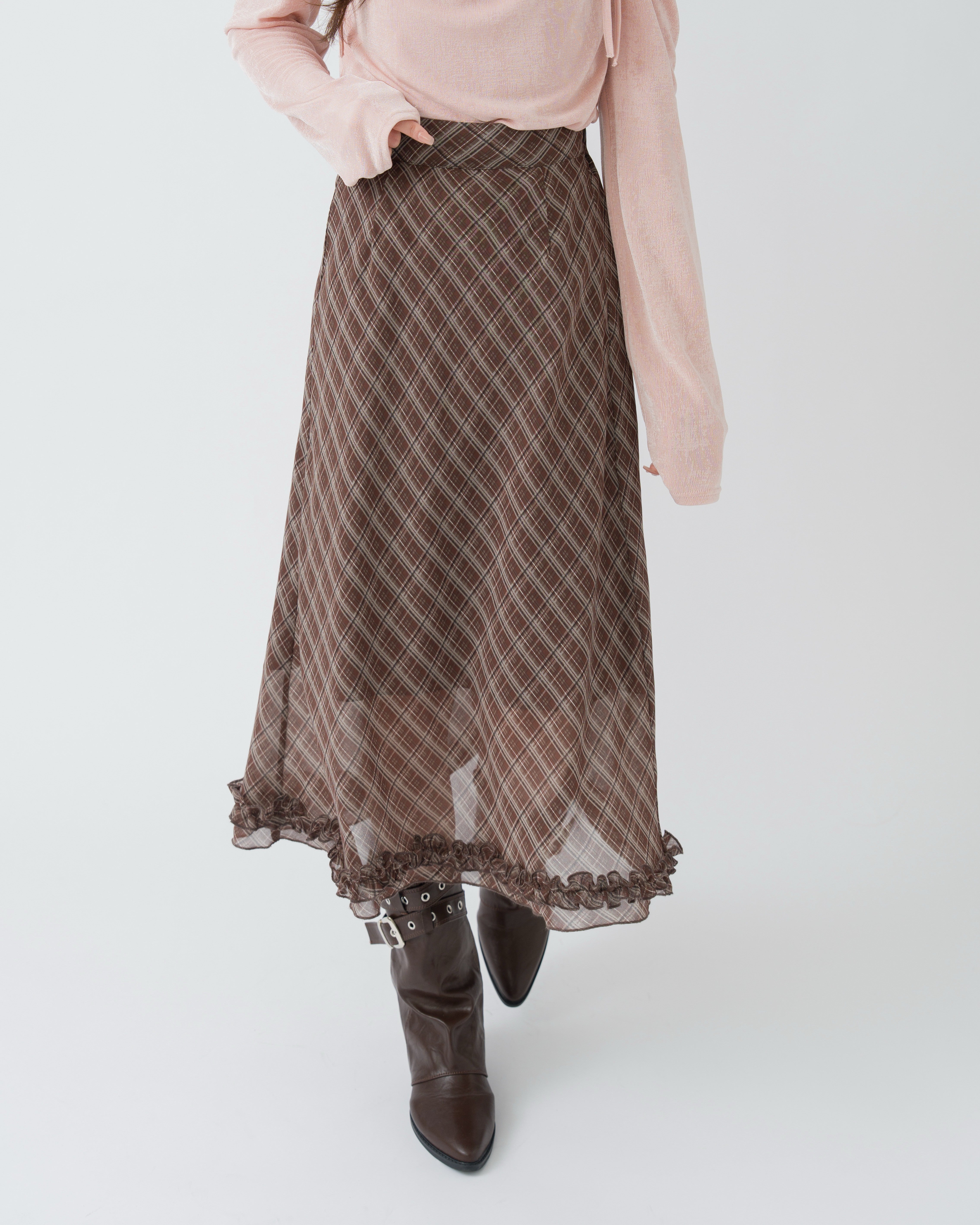 【一部予約】チェック&ドットシアーフリルスカート
