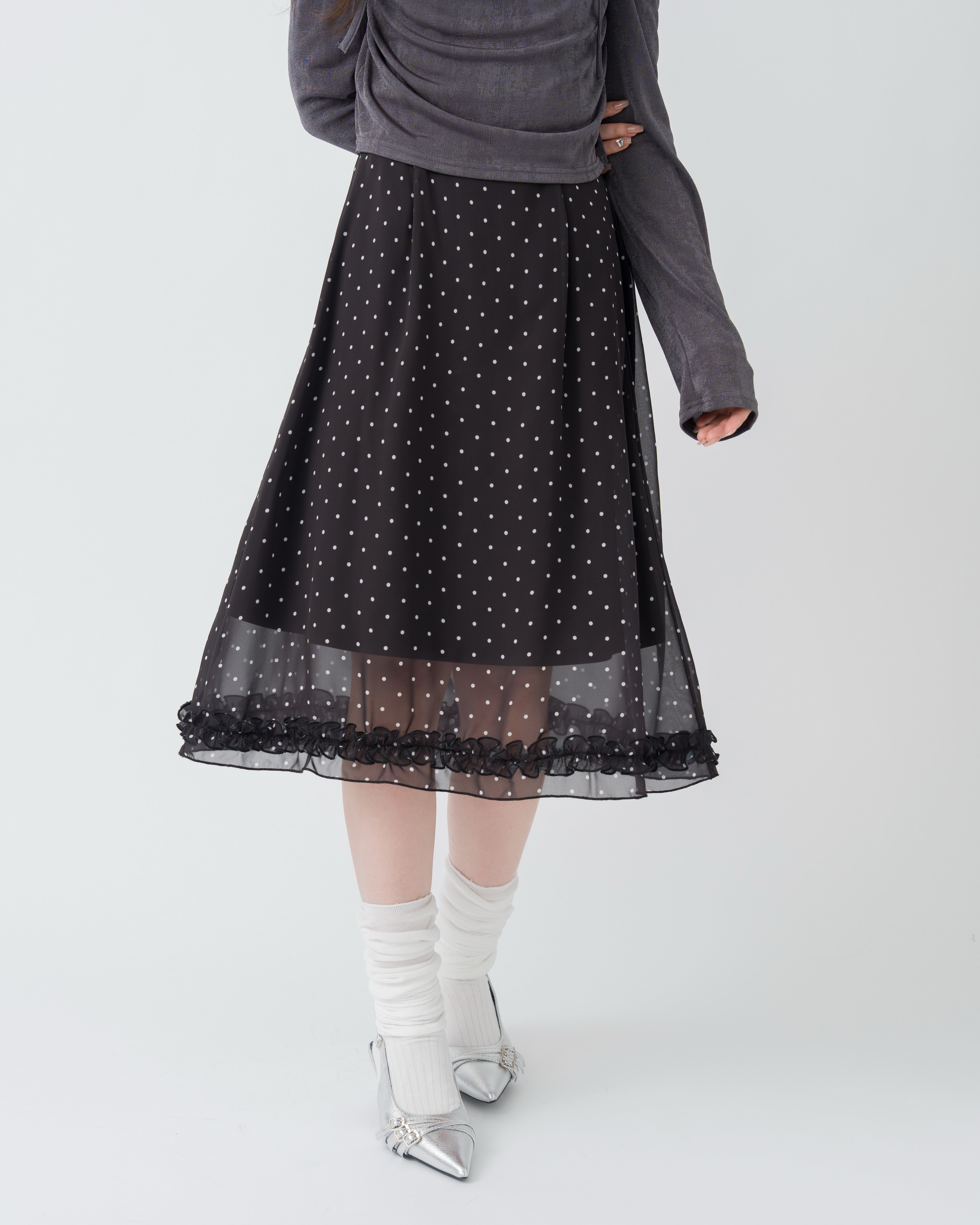 【一部予約】チェック&ドットシアーフリルスカート