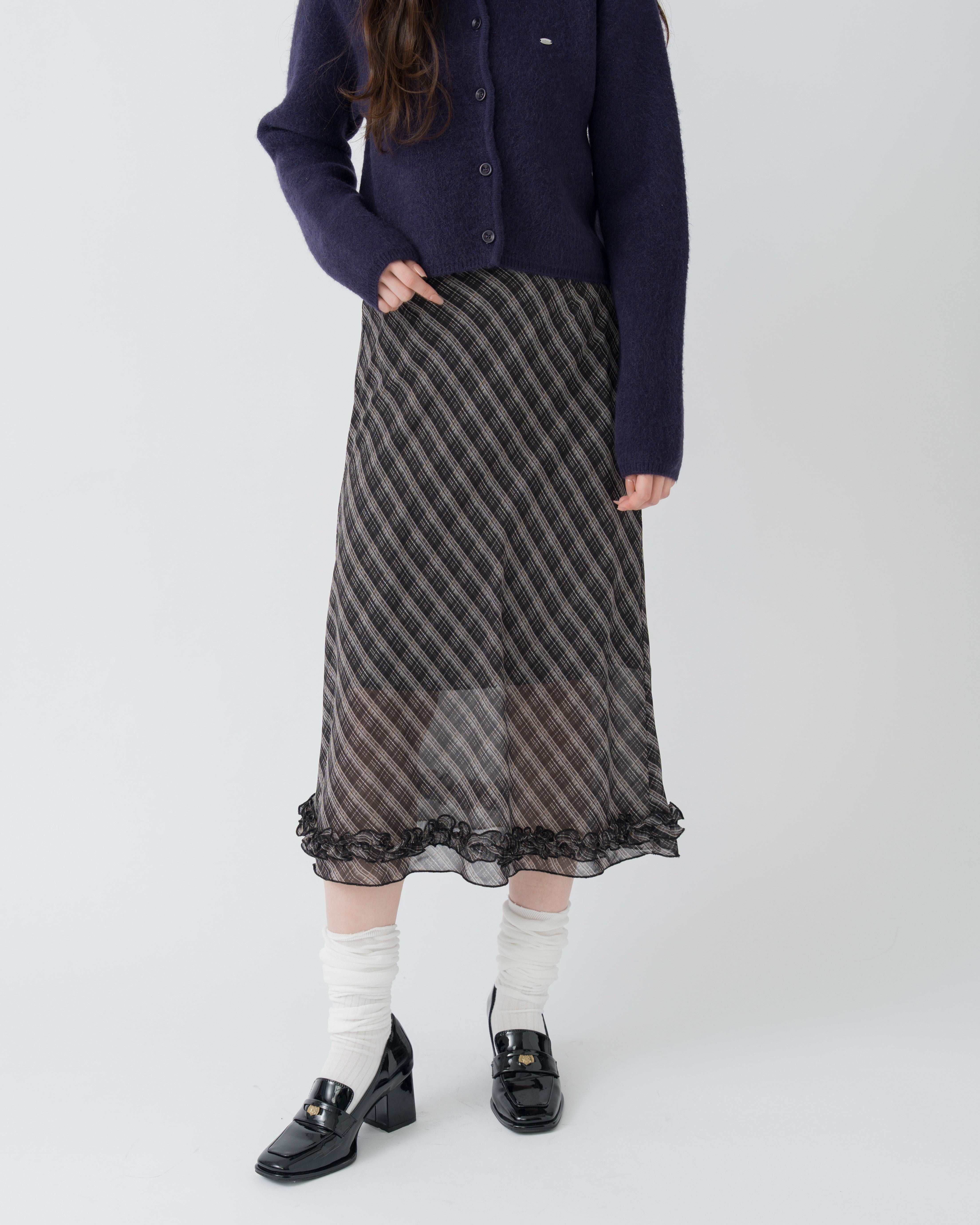 【一部予約】チェック&ドットシアーフリルスカート