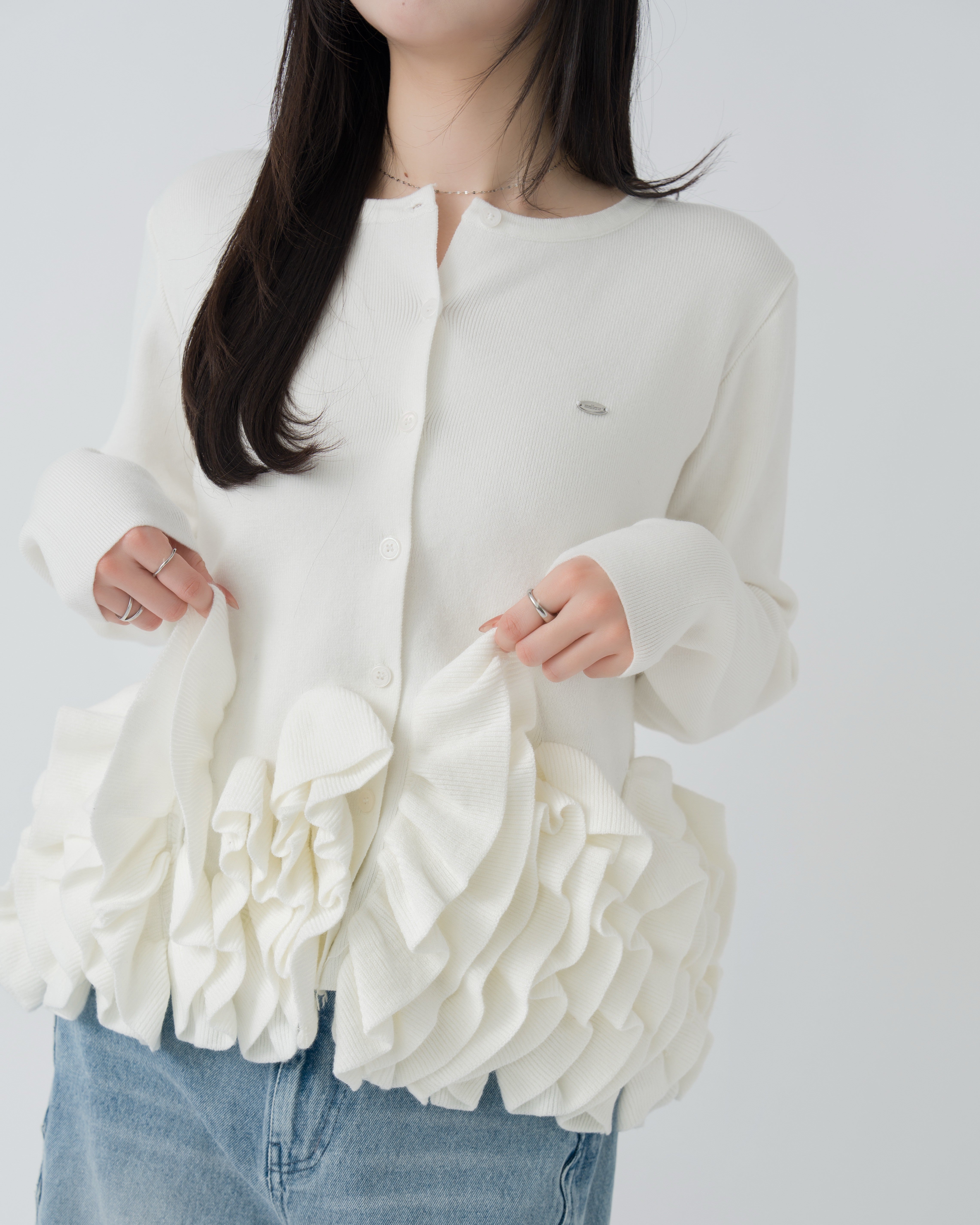 ペプラムフリルニットカーディガン