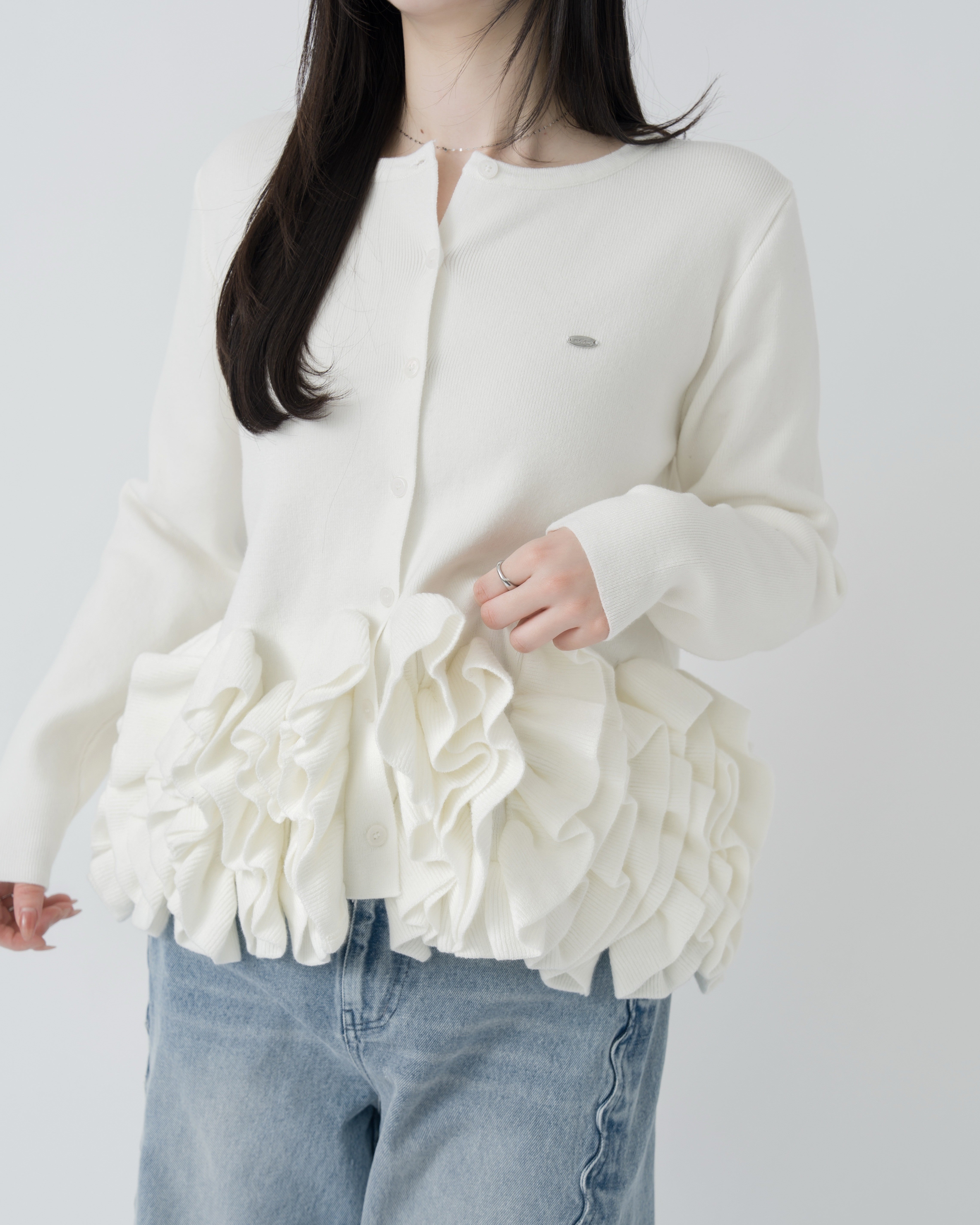 ペプラムフリルニットカーディガン