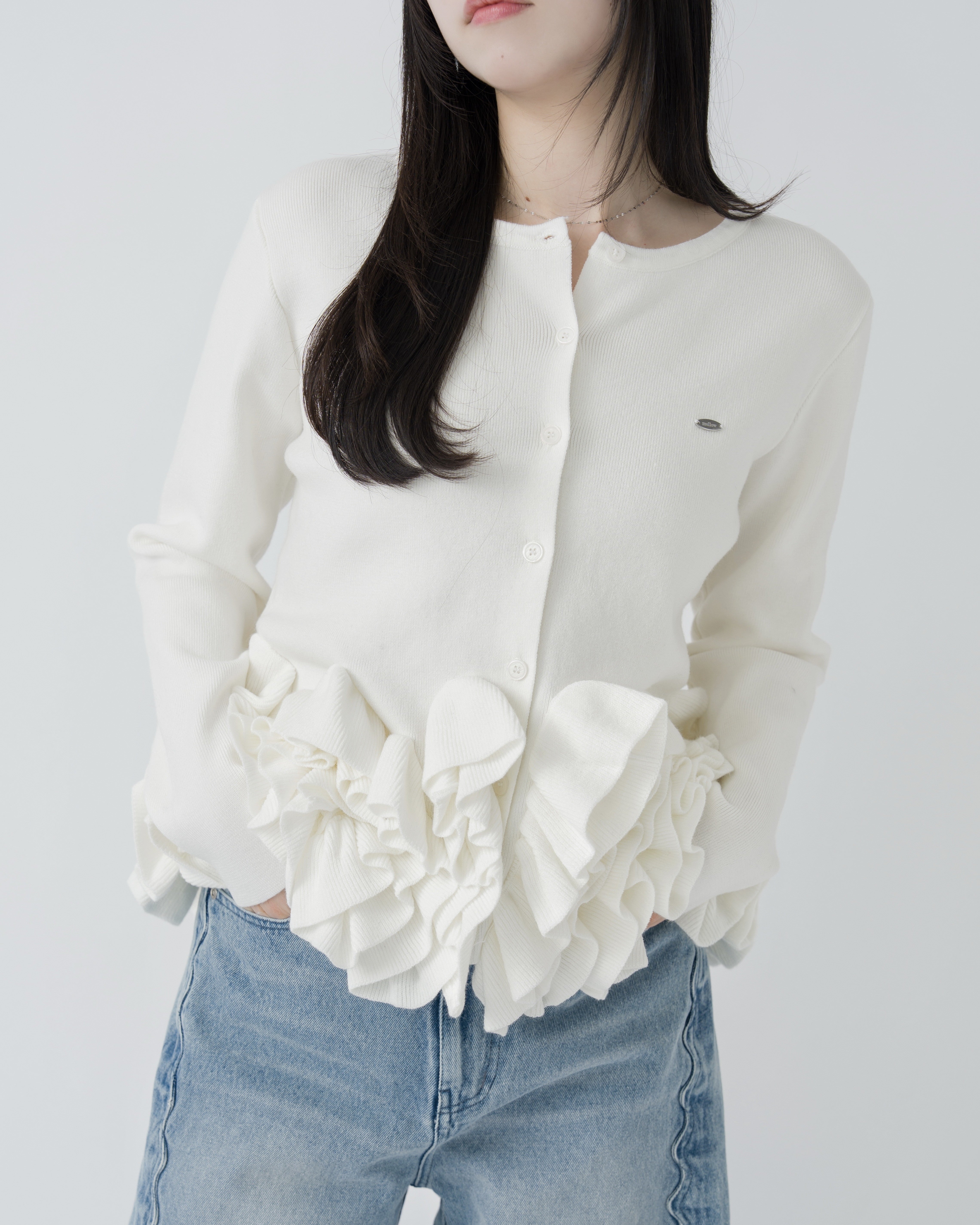 ペプラムフリルニットカーディガン