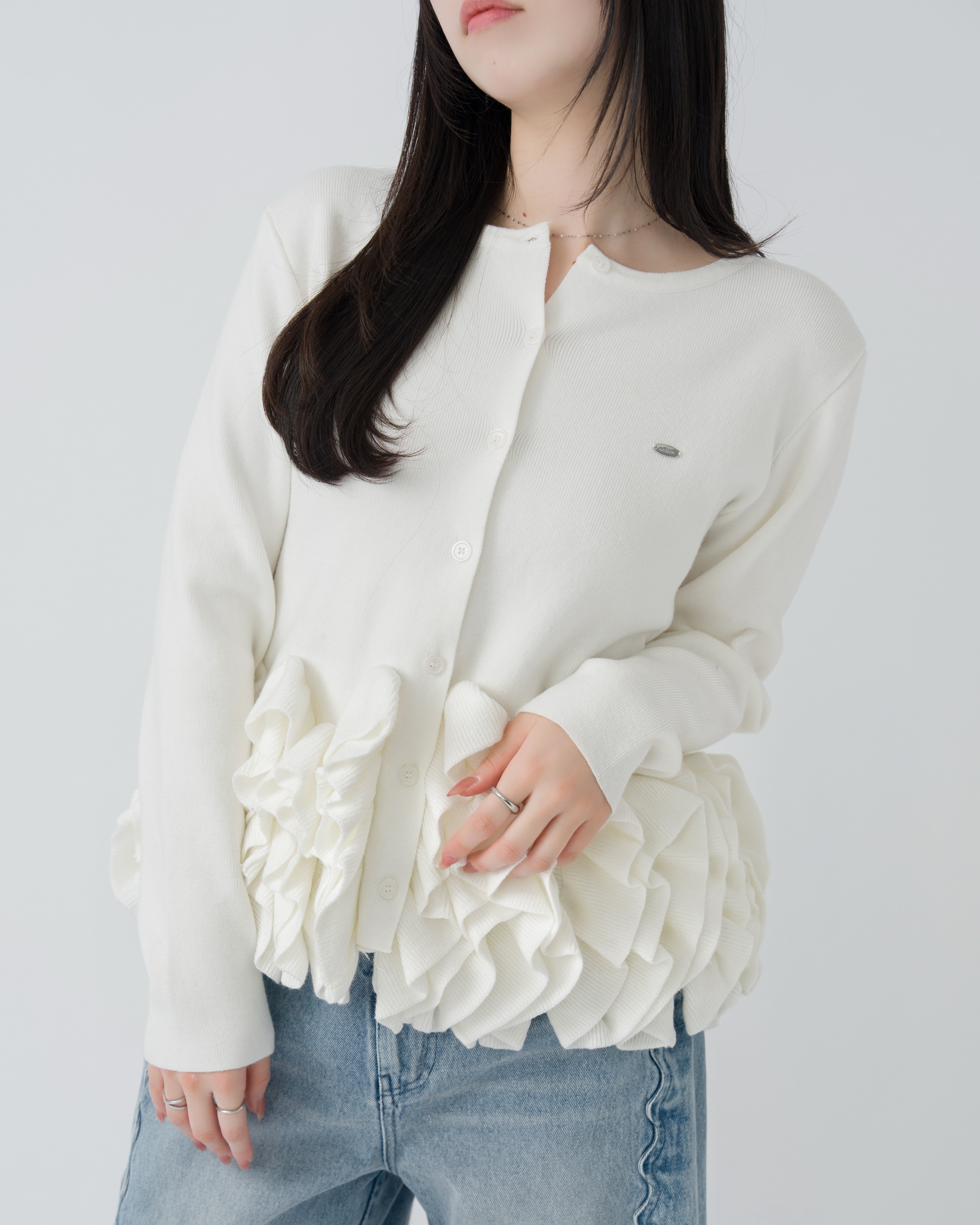 ペプラムフリルニットカーディガン