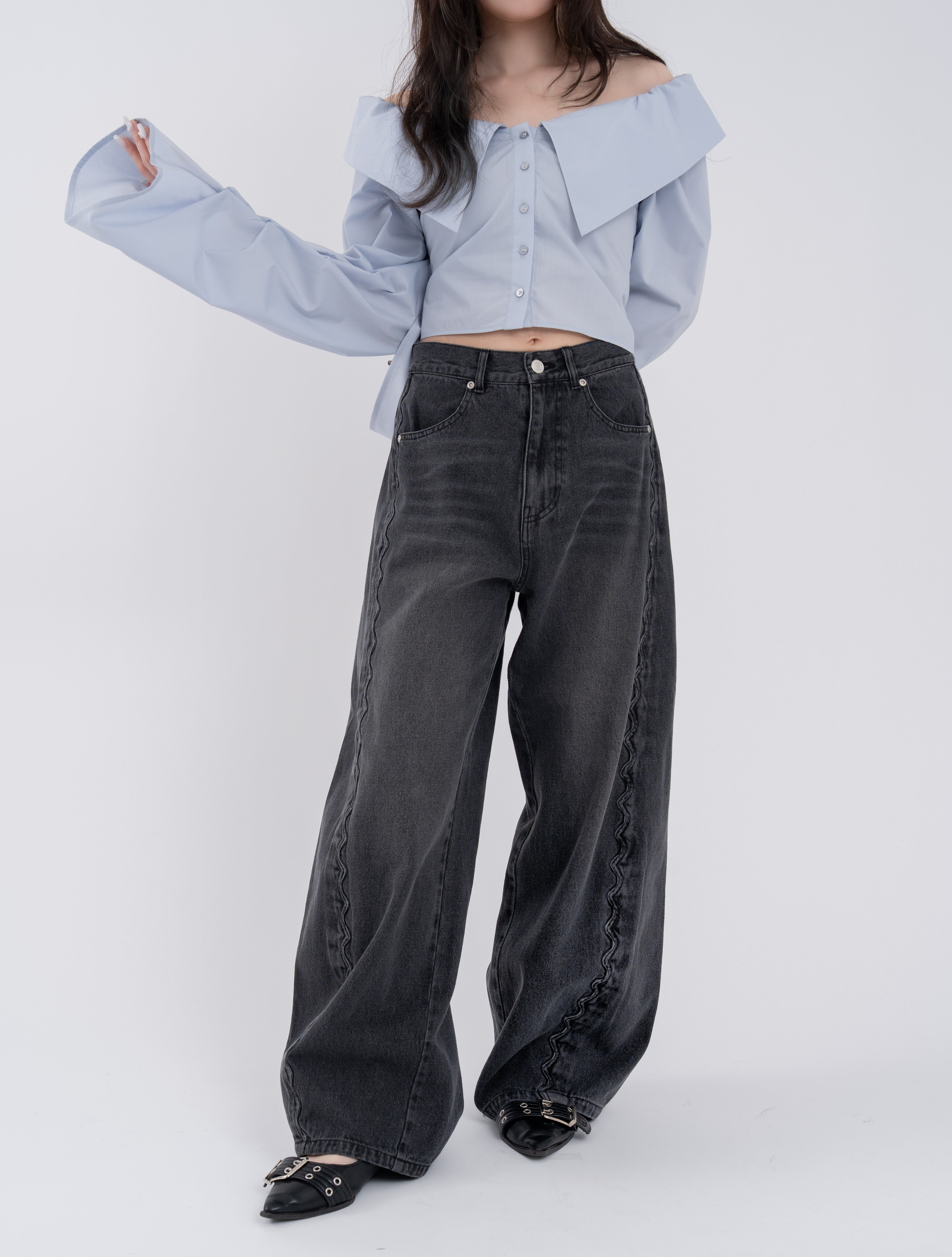 ウェーブラインカーブデニムパンツ