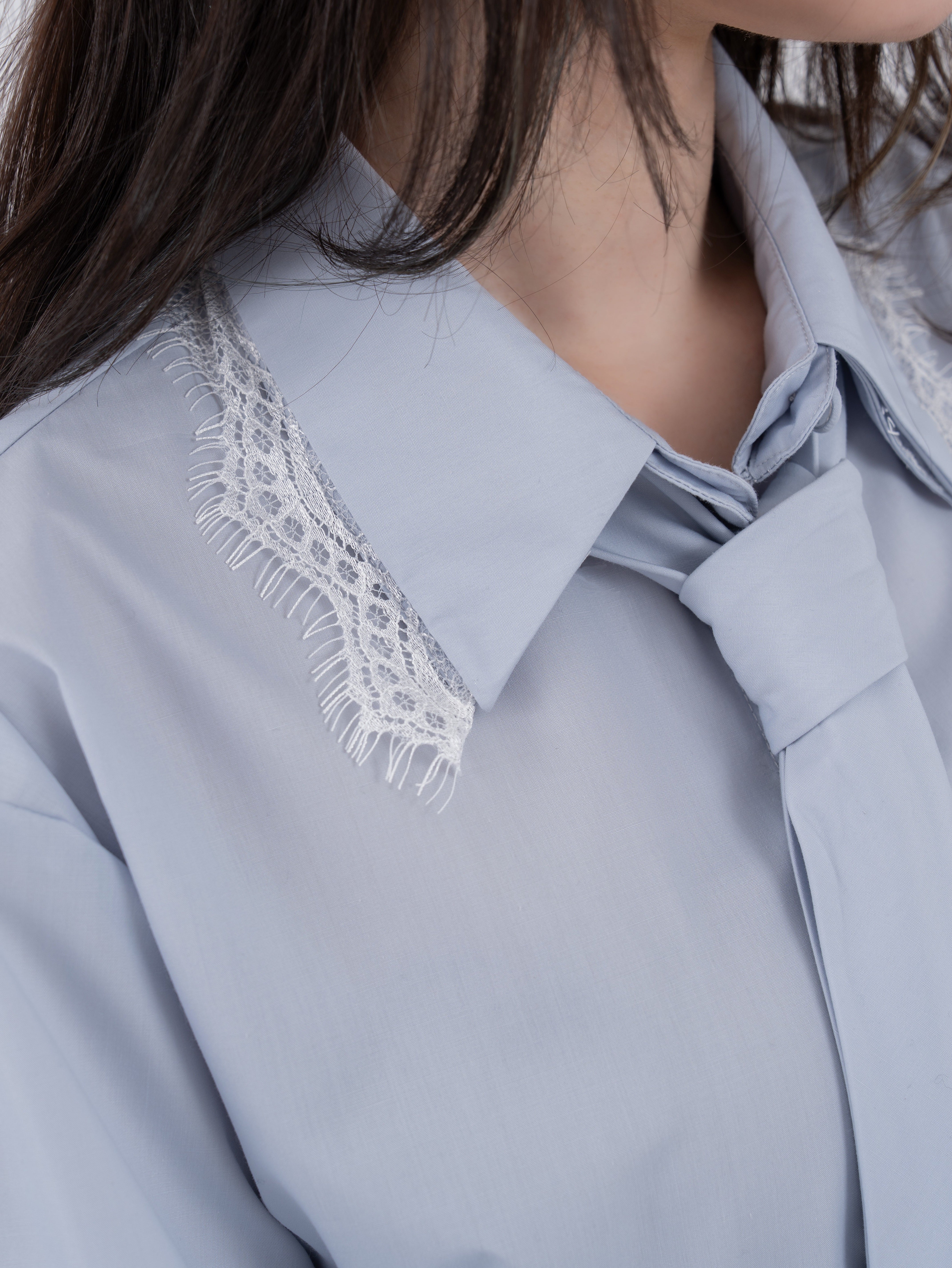 【一部予約】ネクタイセットレースドッキングシャツ