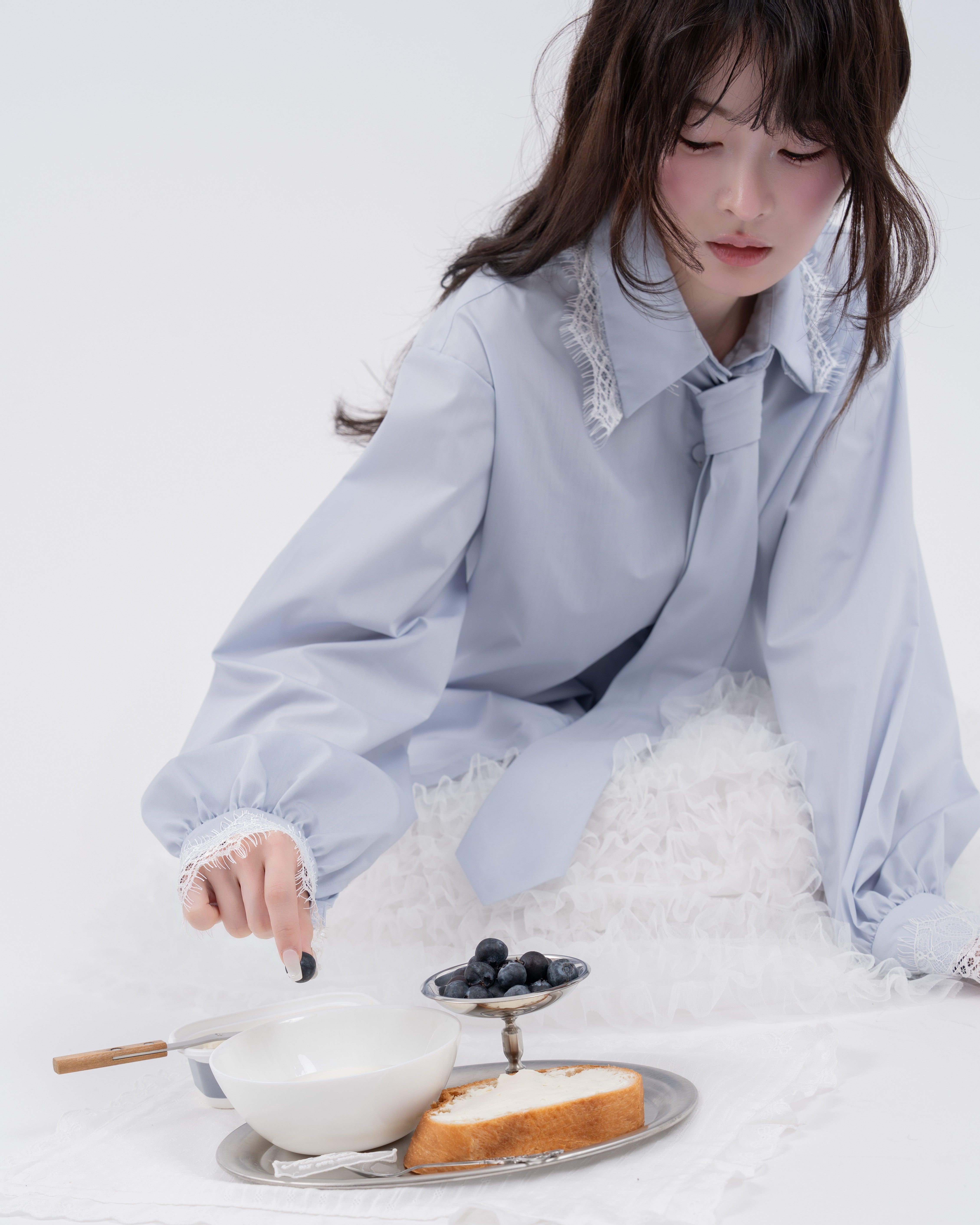 【予約】ネクタイセットレースドッキングシャツ