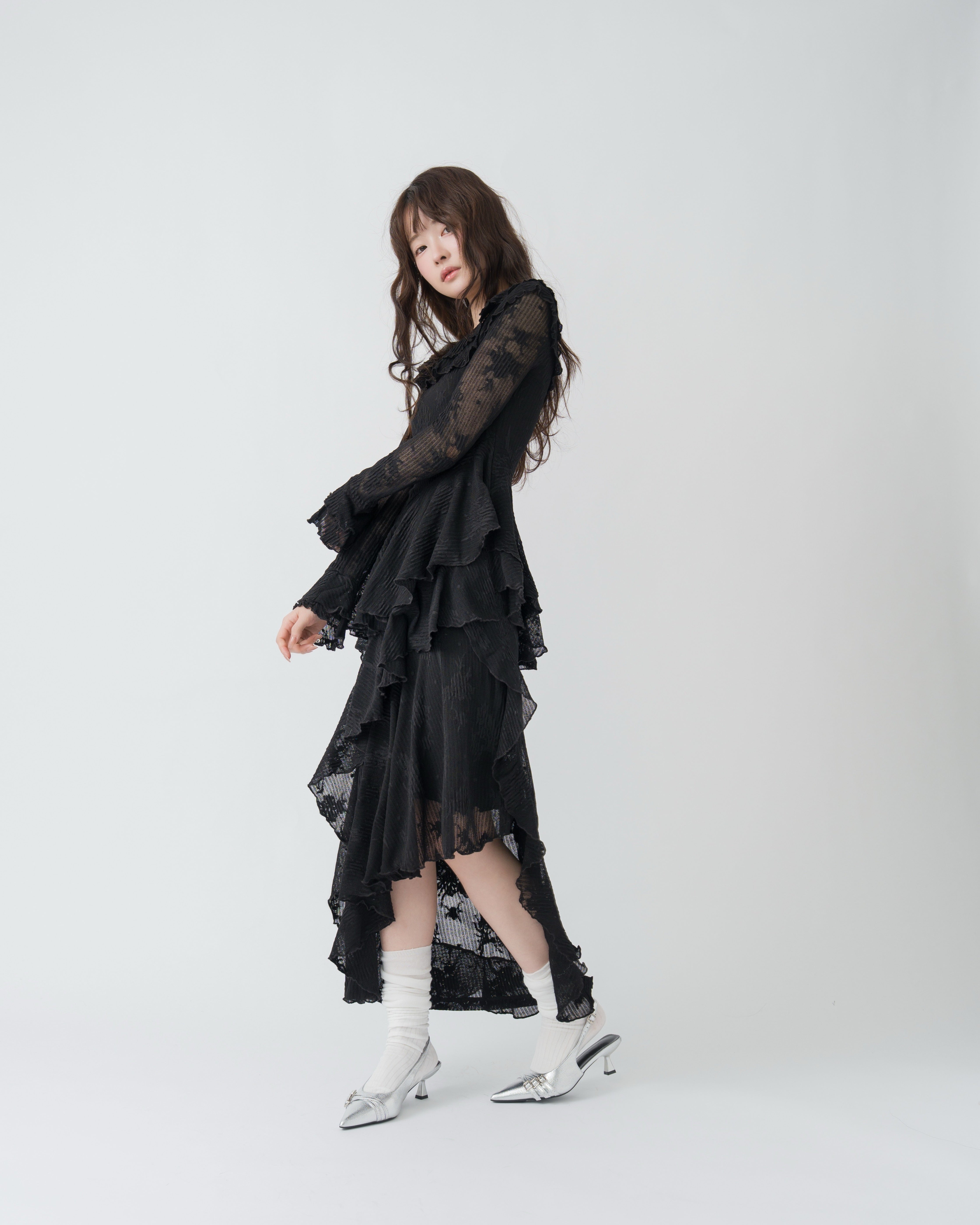 3wayアシンメトリーフリルレースワンピース