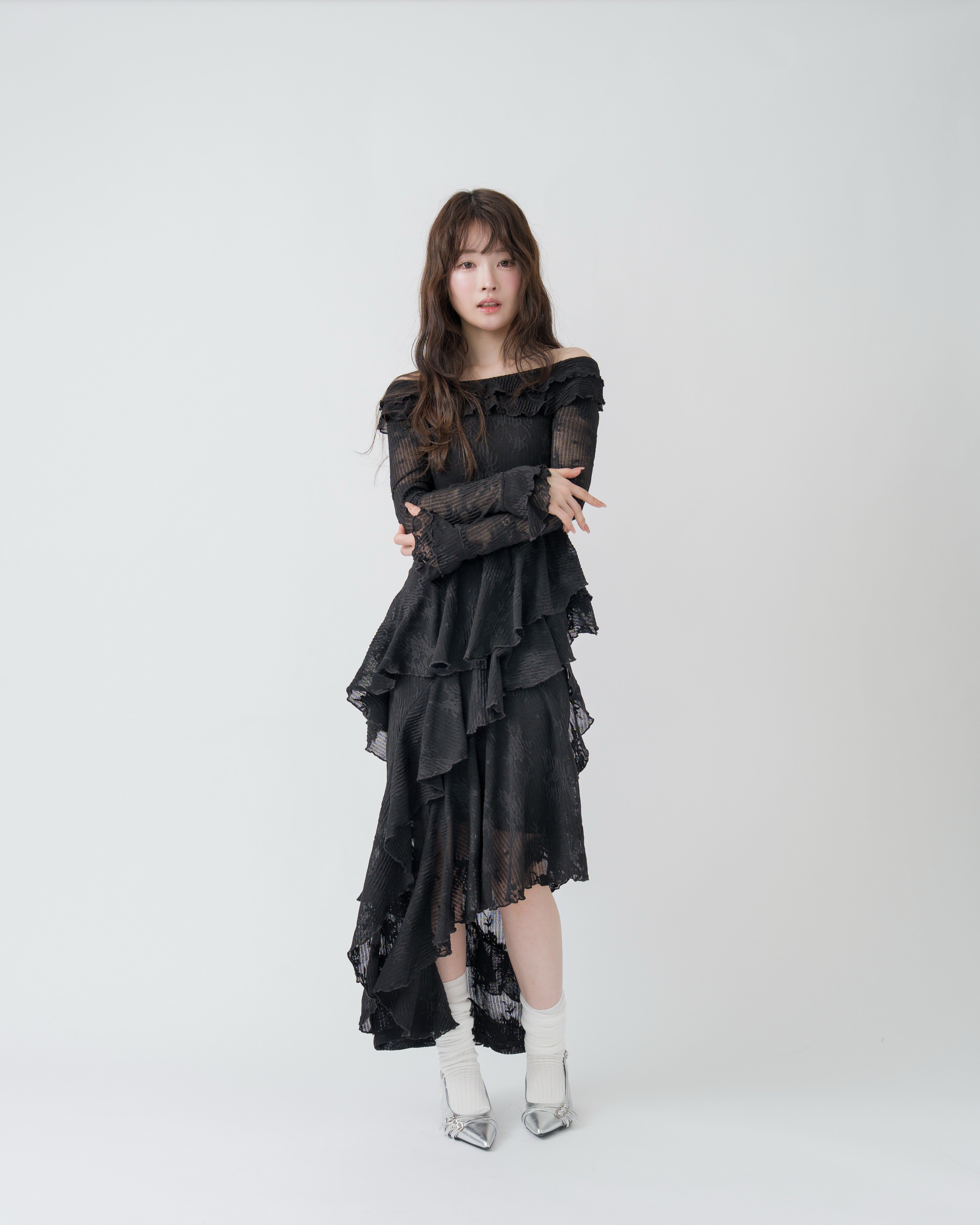 3wayアシンメトリーフリルレースワンピース