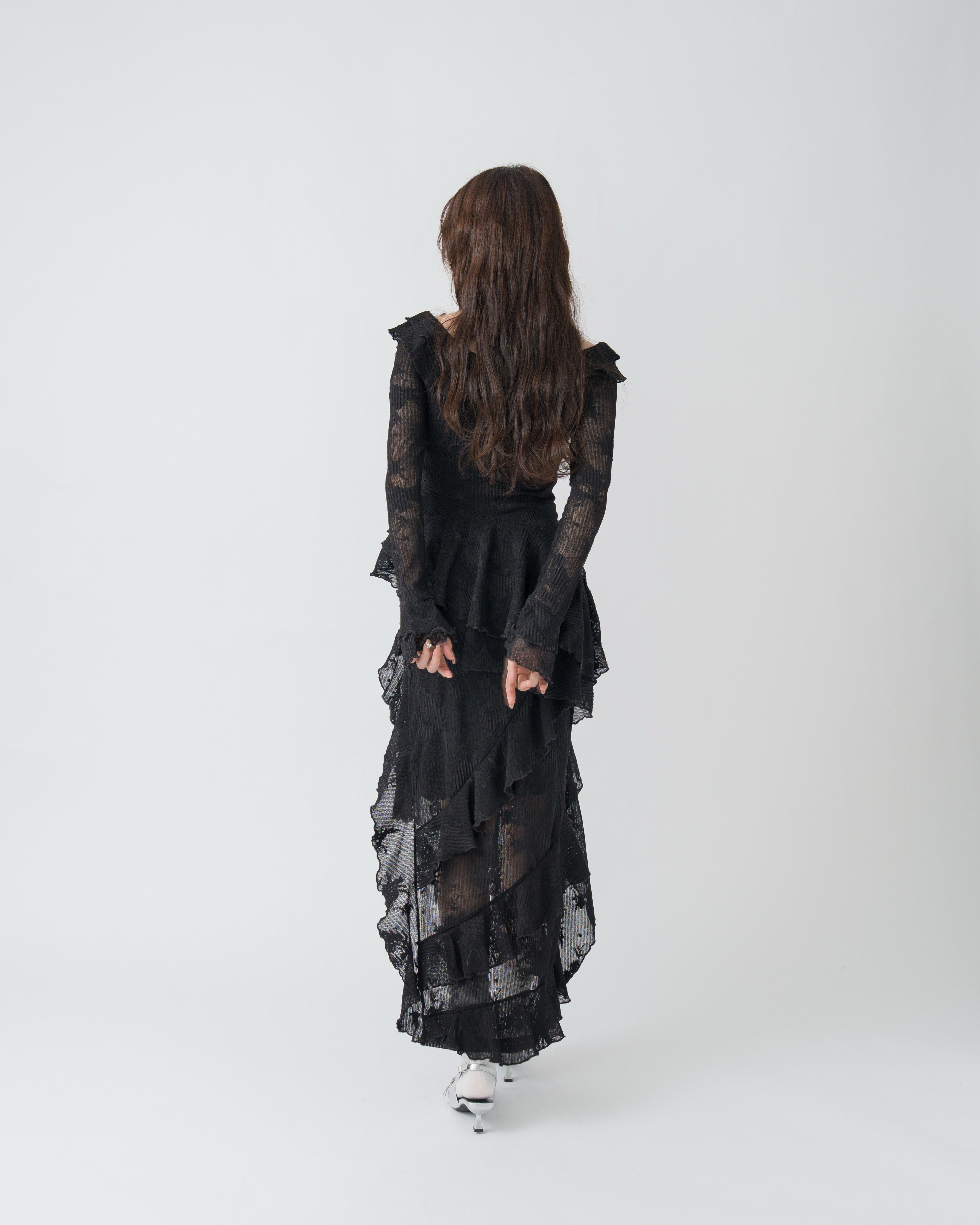 3wayアシンメトリーフリルレースワンピース