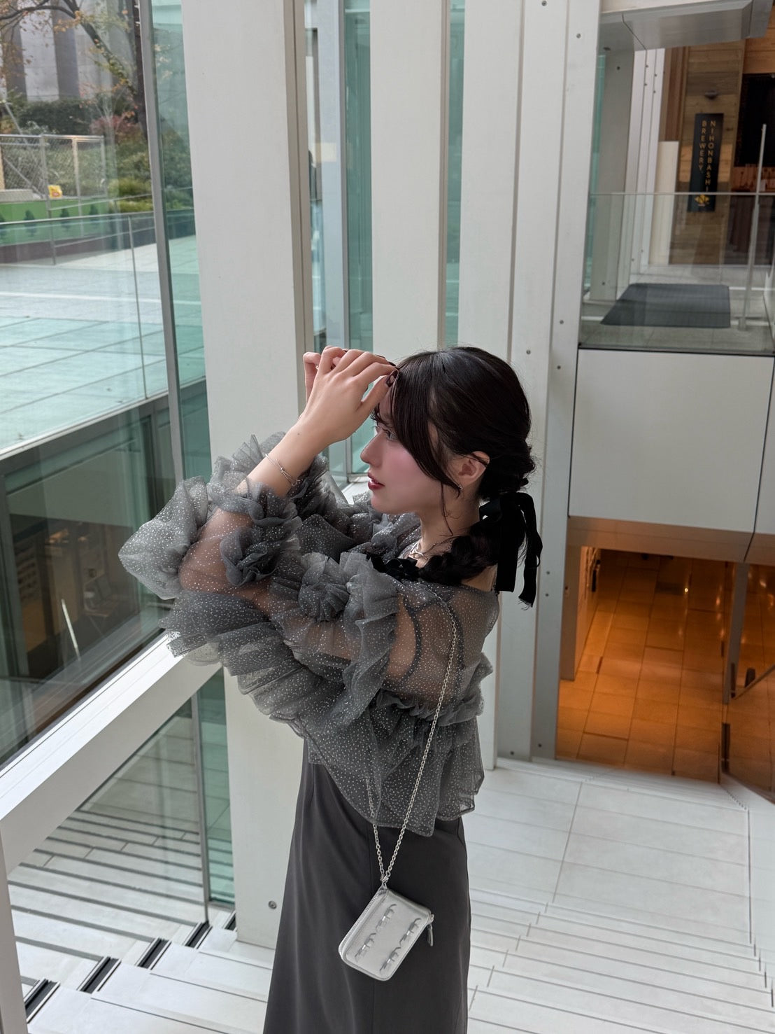 褶边金银丝薄纱场合连衣裙