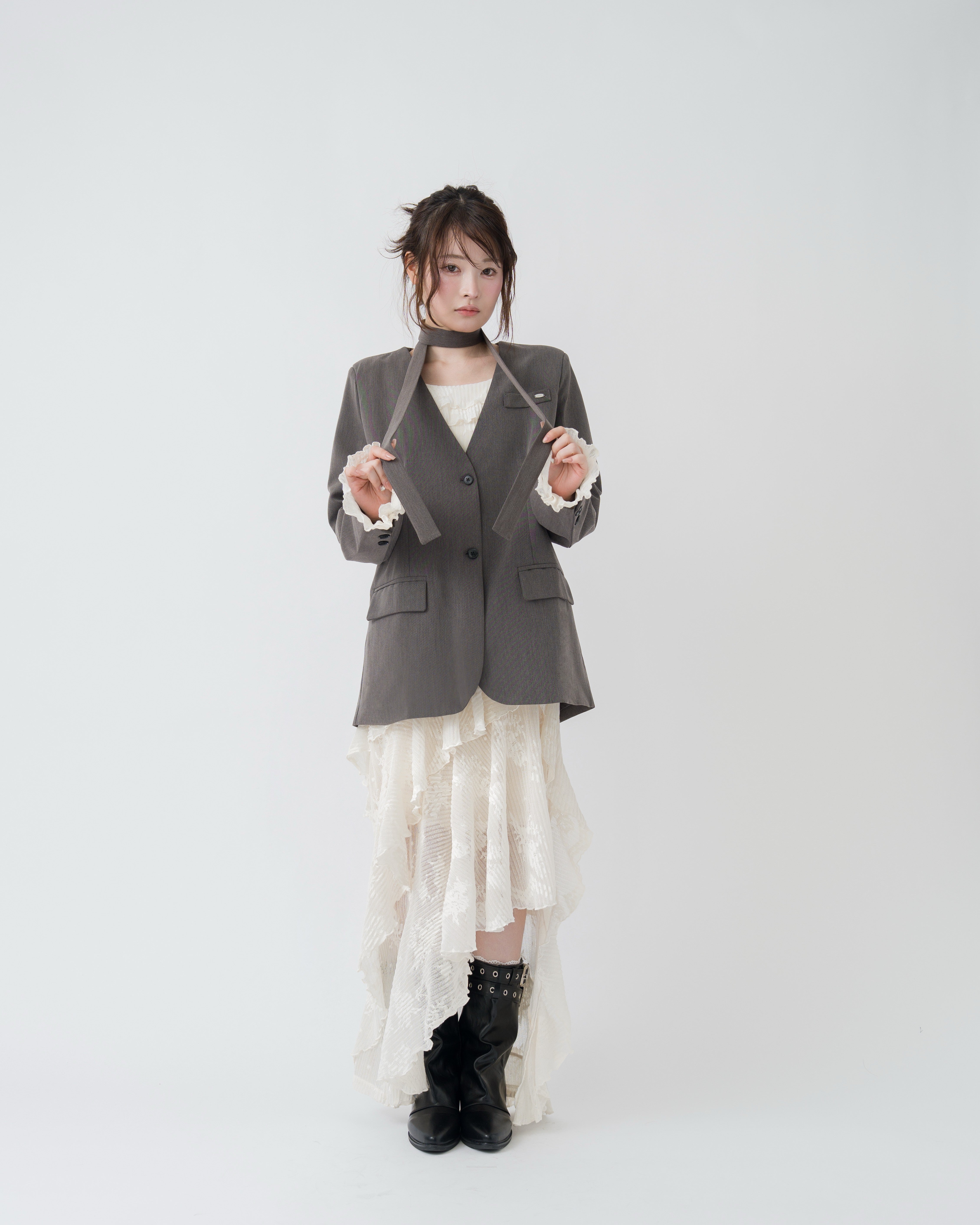 【予約】リボンタイノーカラージャケット