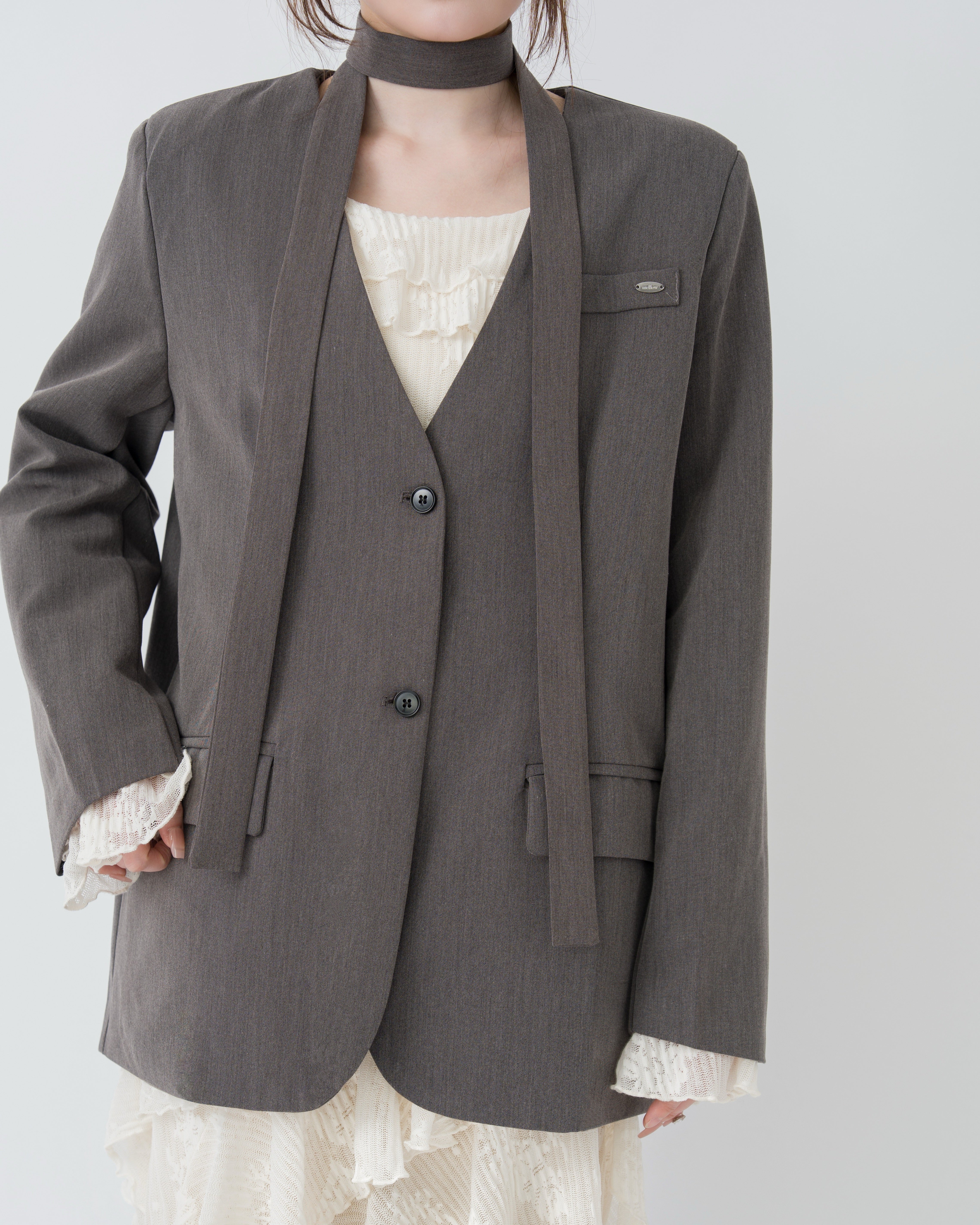 【予約】リボンタイノーカラージャケット