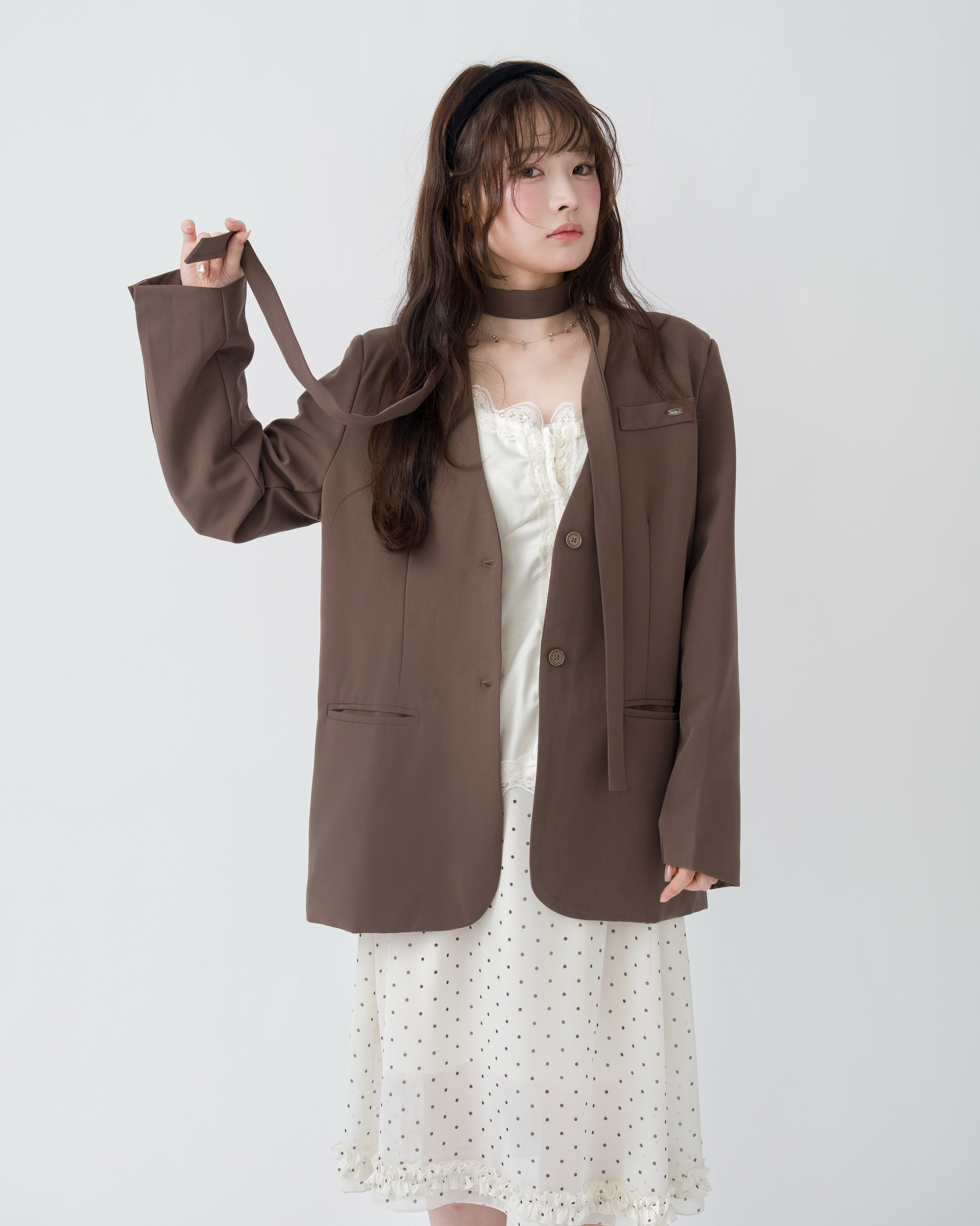 【予約】リボンタイノーカラージャケット