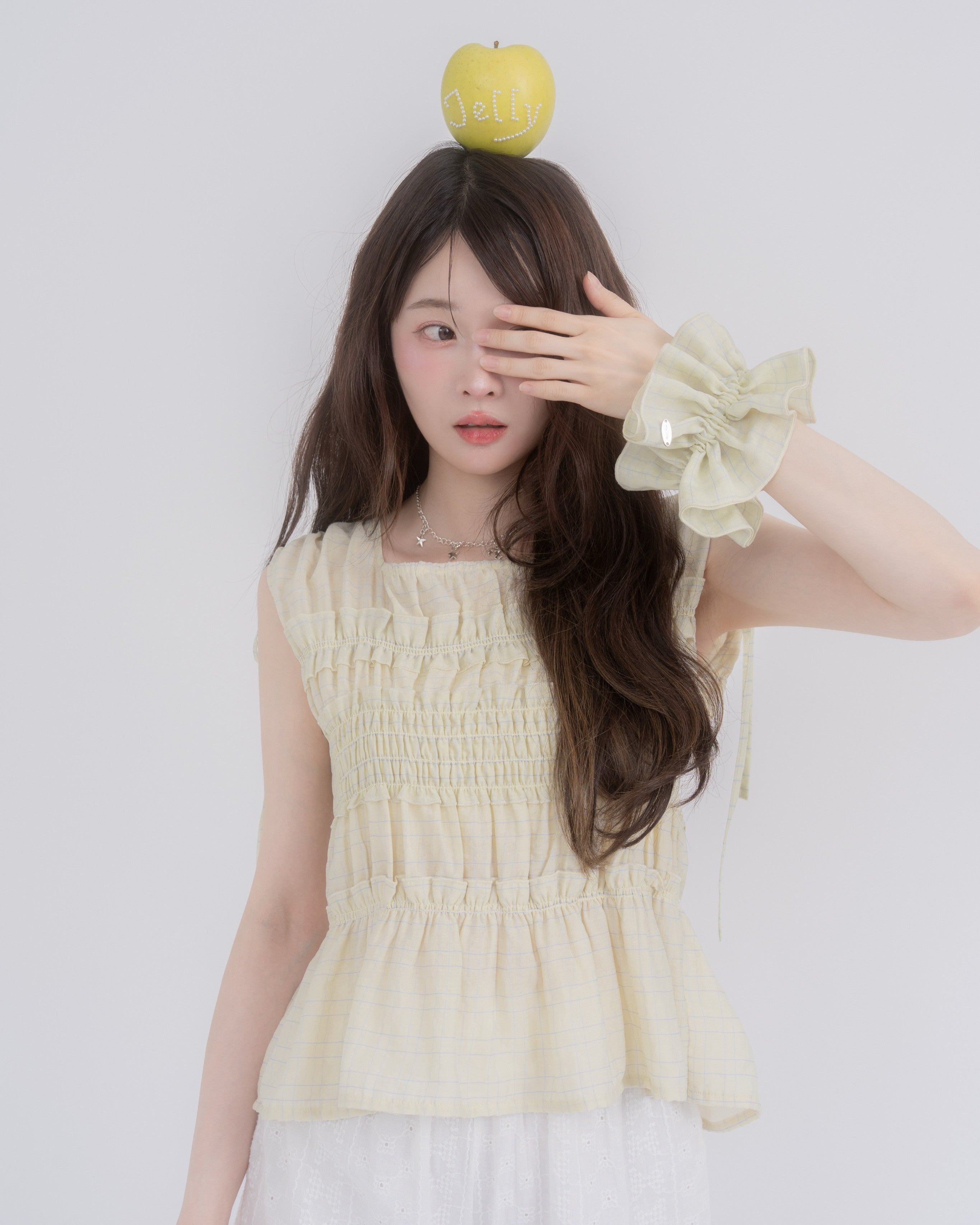 チェックギャザーフリルブラウス&シュシュセット
