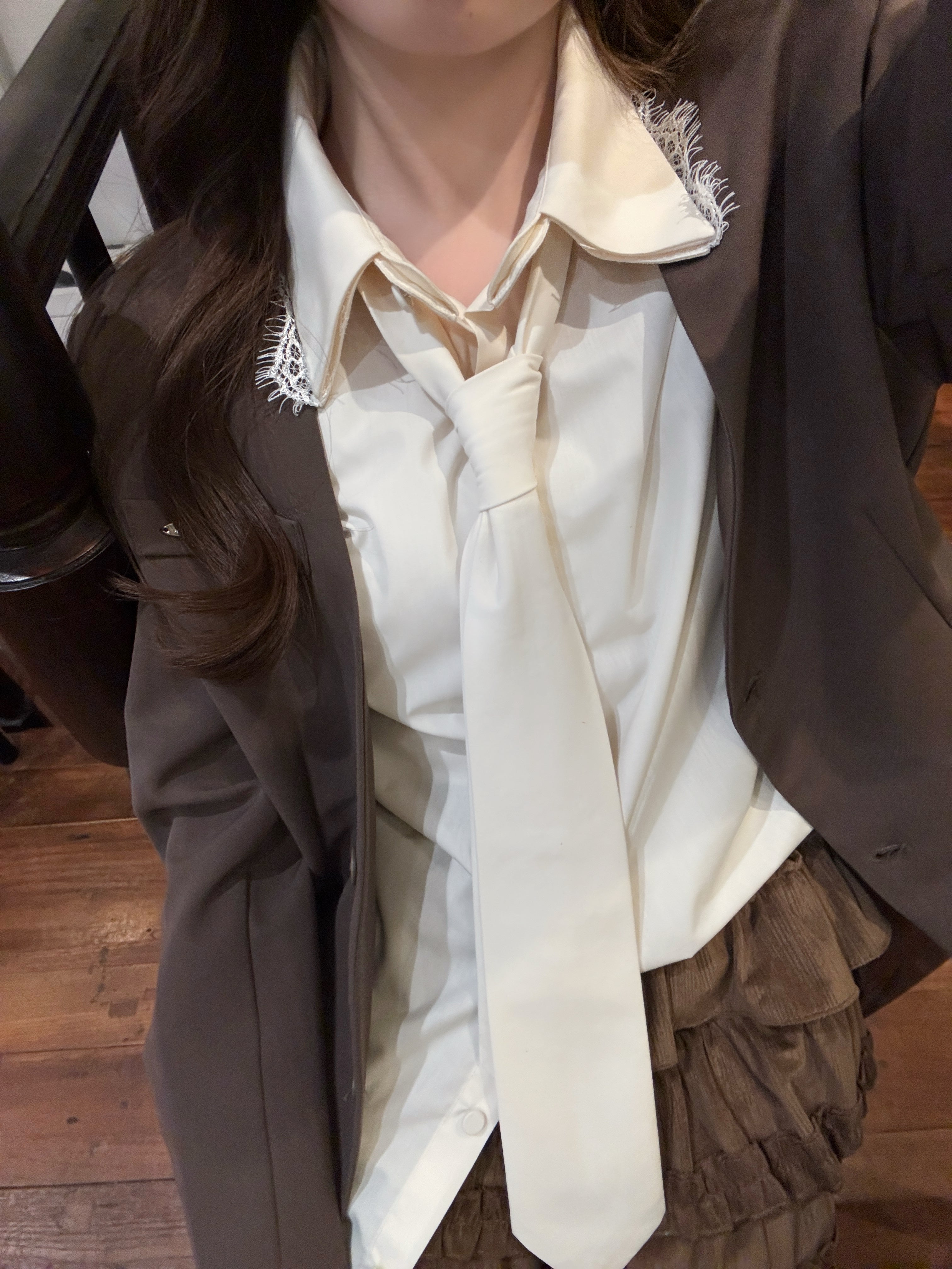 【一部予約】ネクタイセットレースドッキングシャツ