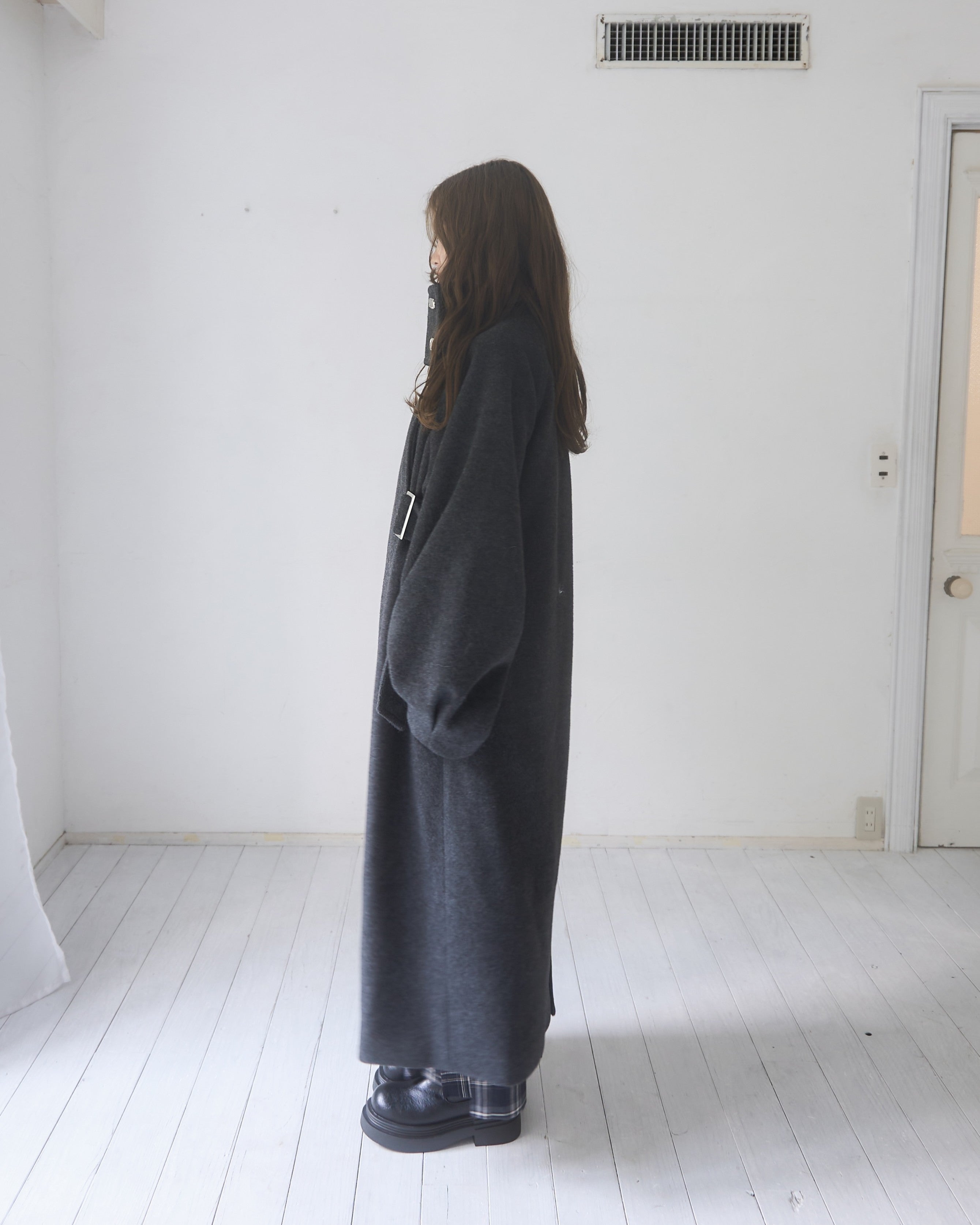 2wayスタンドカラーサイドベルトロングコート