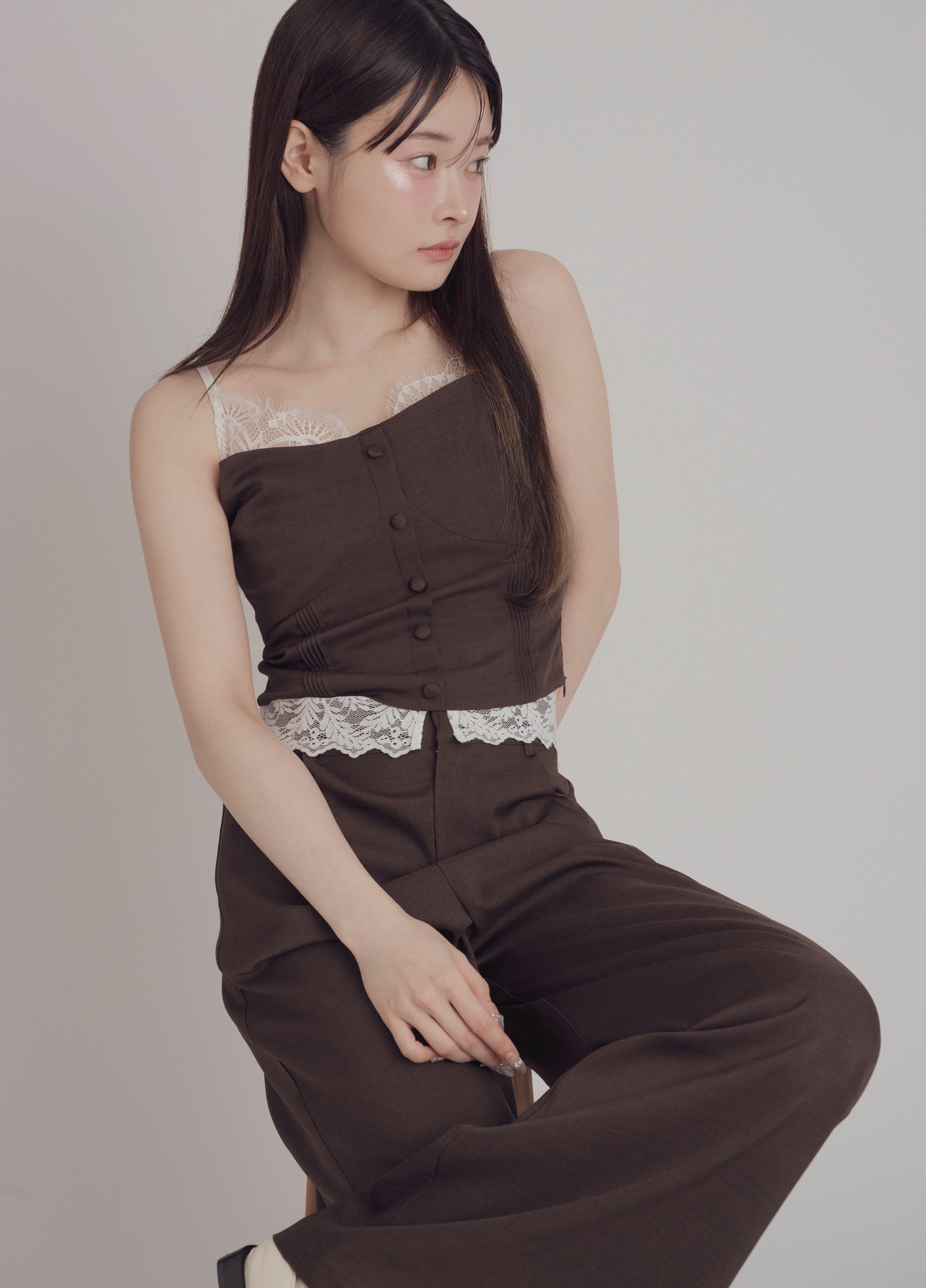 【予約】レースレイヤードキャミソールパンツセットアップ