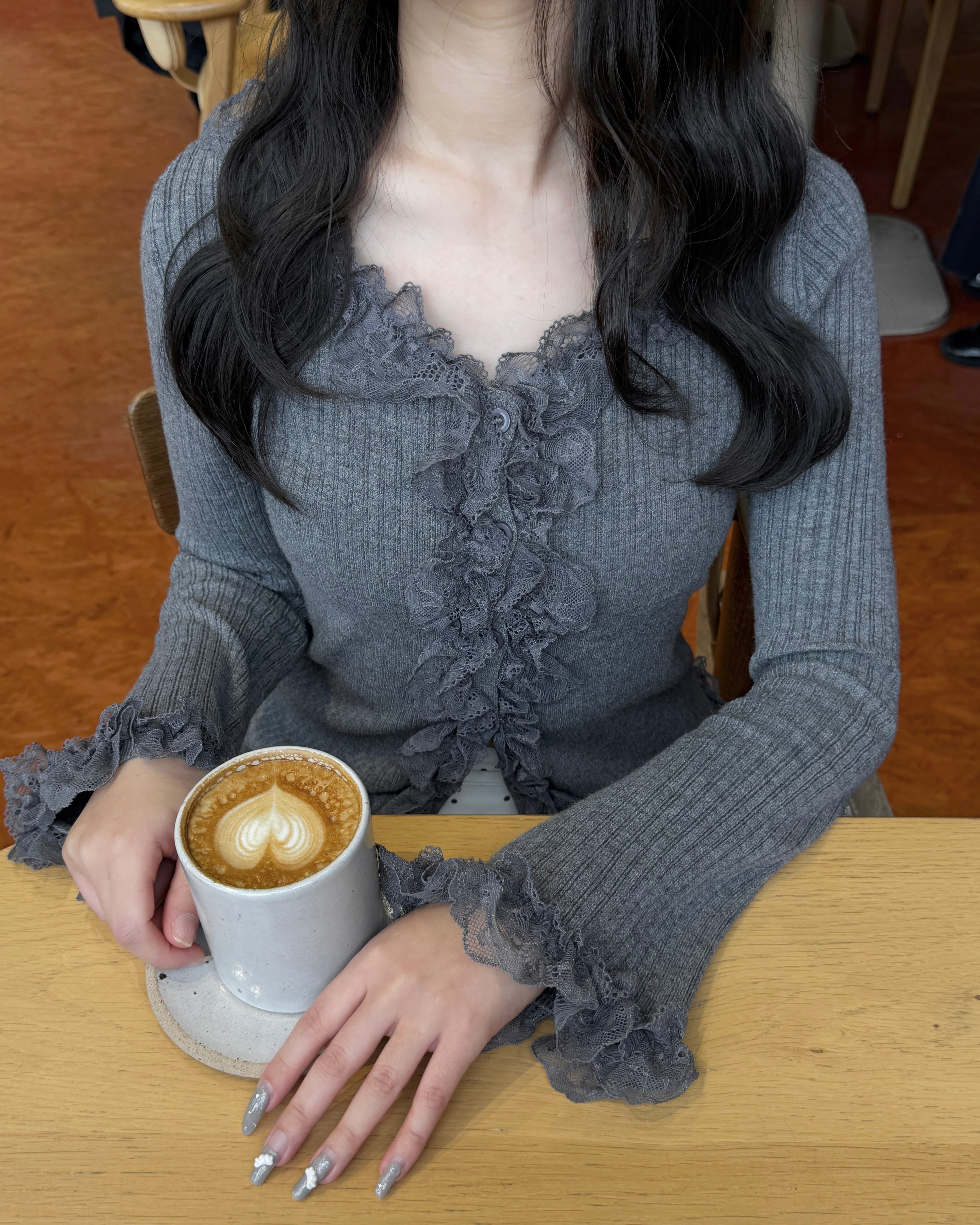 レースフリルニットカーディガン