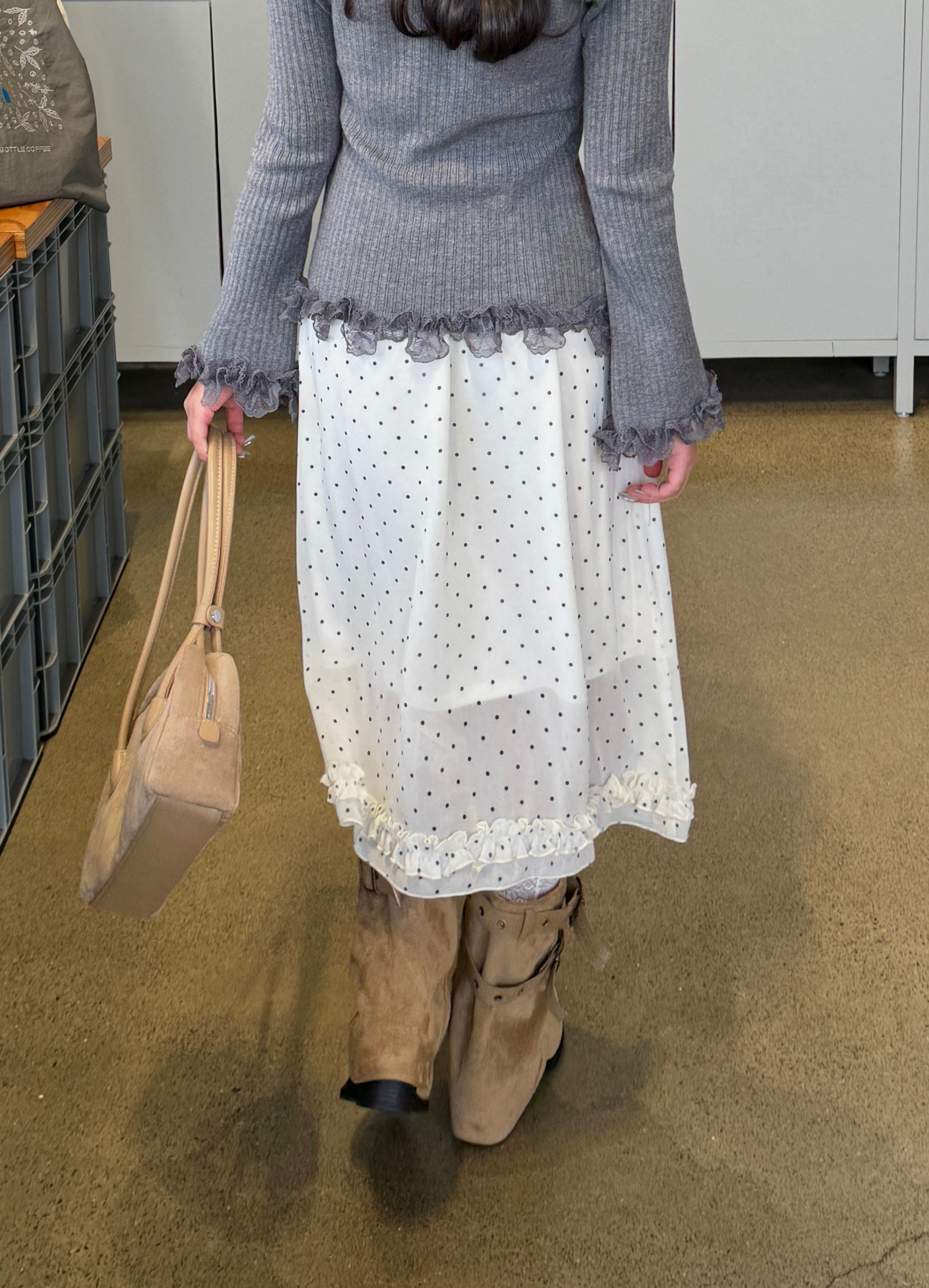 【一部予約】チェック&ドットシアーフリルスカート