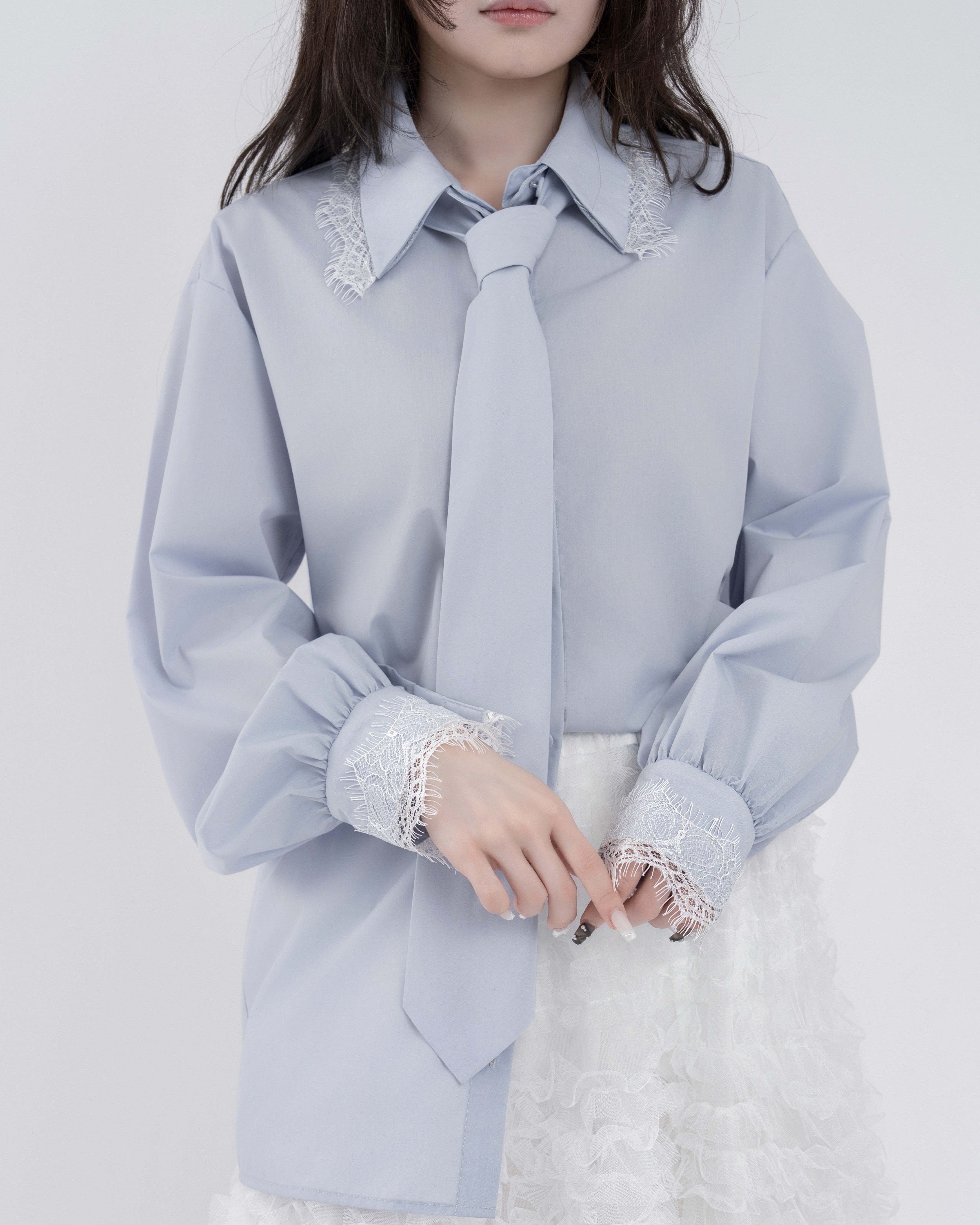 【一部予約】ネクタイセットレースドッキングシャツ