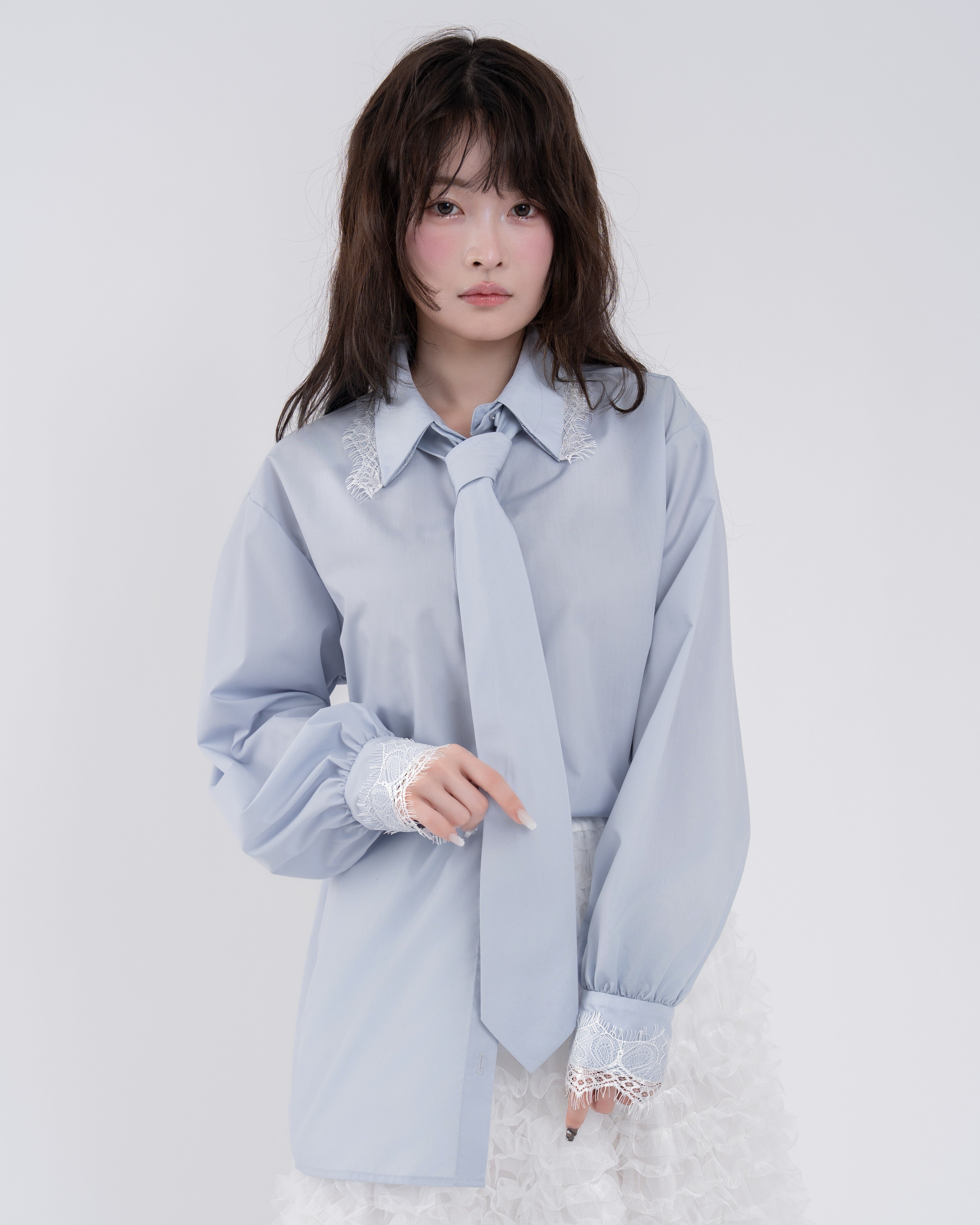 【一部予約】ネクタイセットレースドッキングシャツ