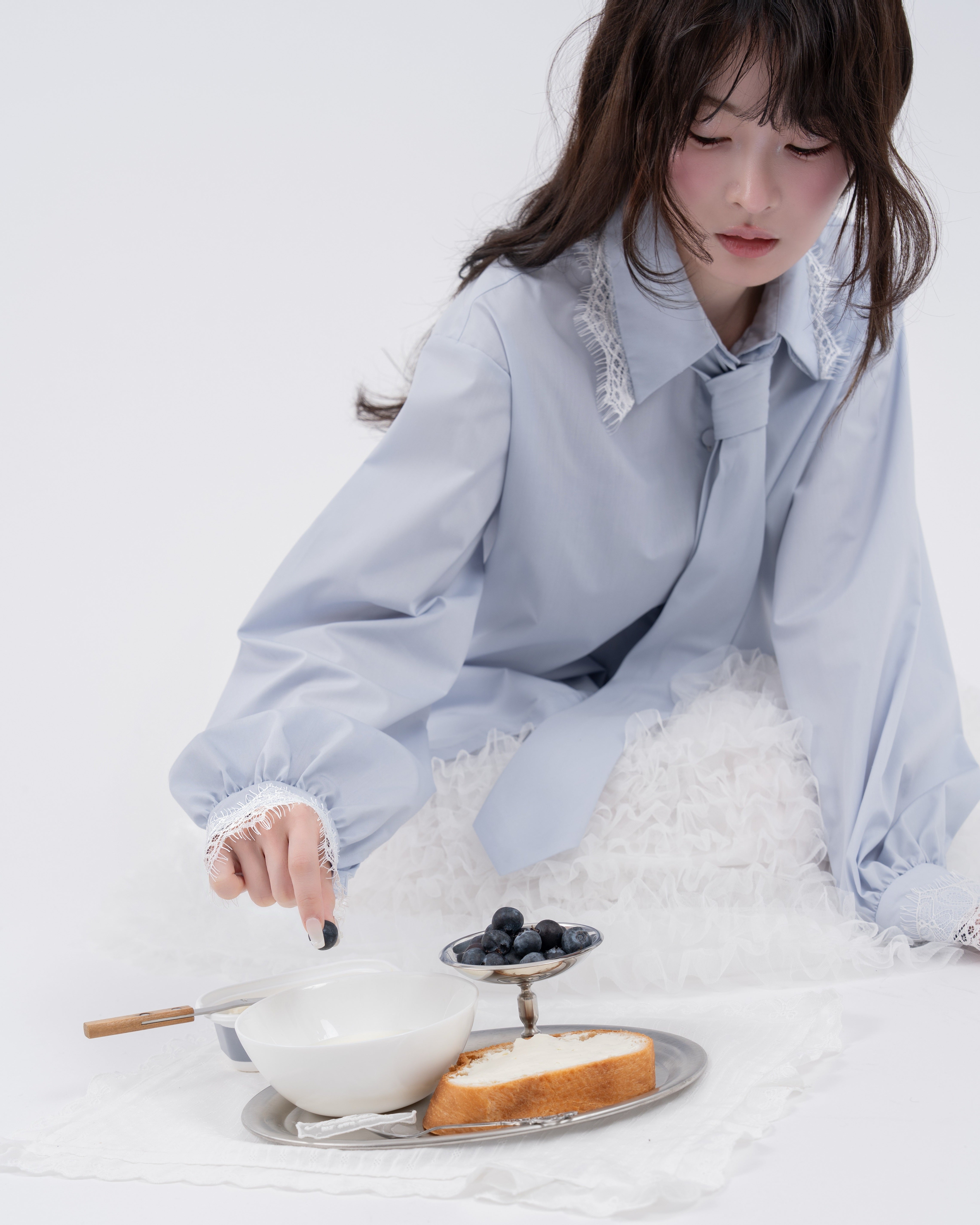 【一部予約】ネクタイセットレースドッキングシャツ