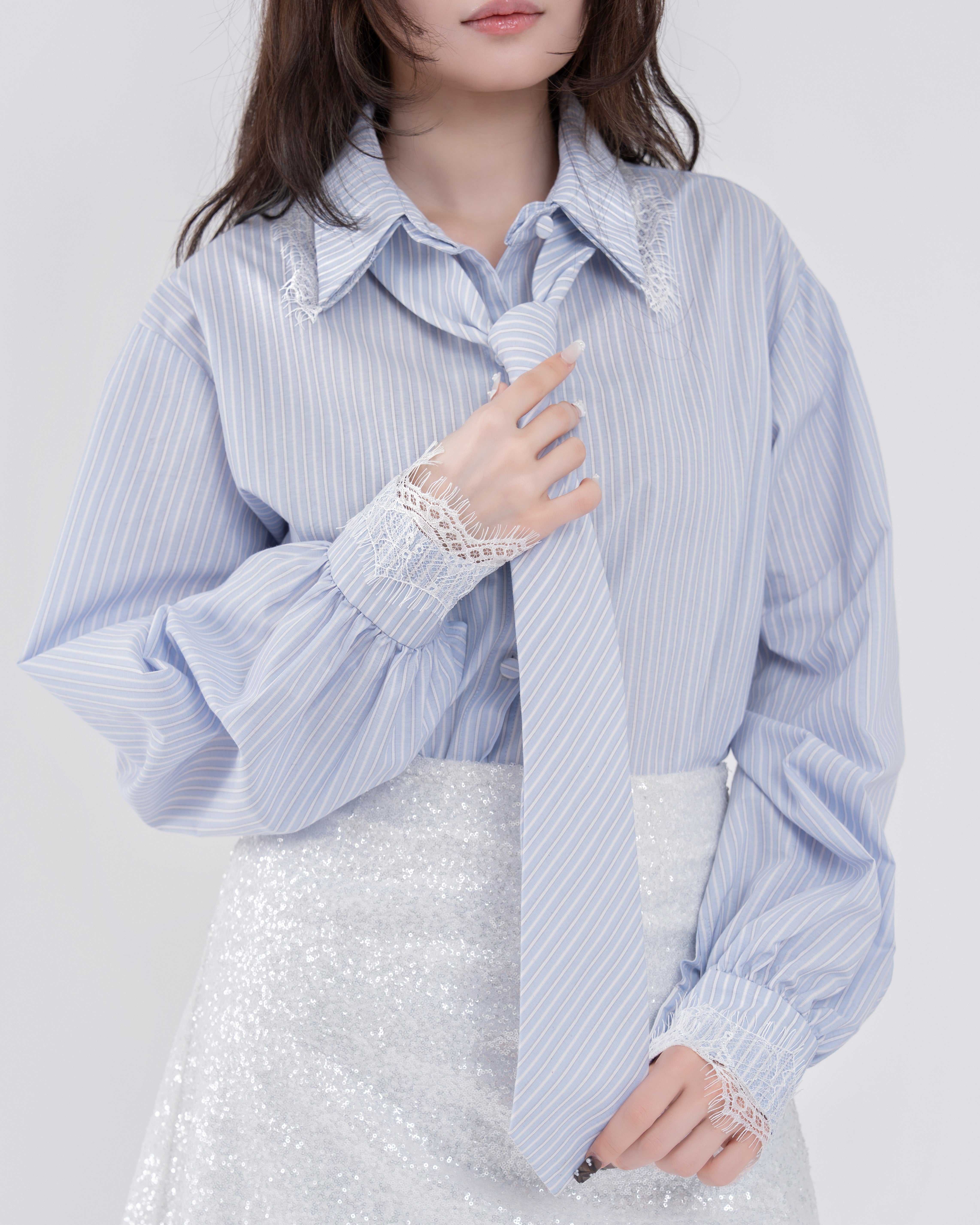 【一部予約】ネクタイセットレースドッキングシャツ