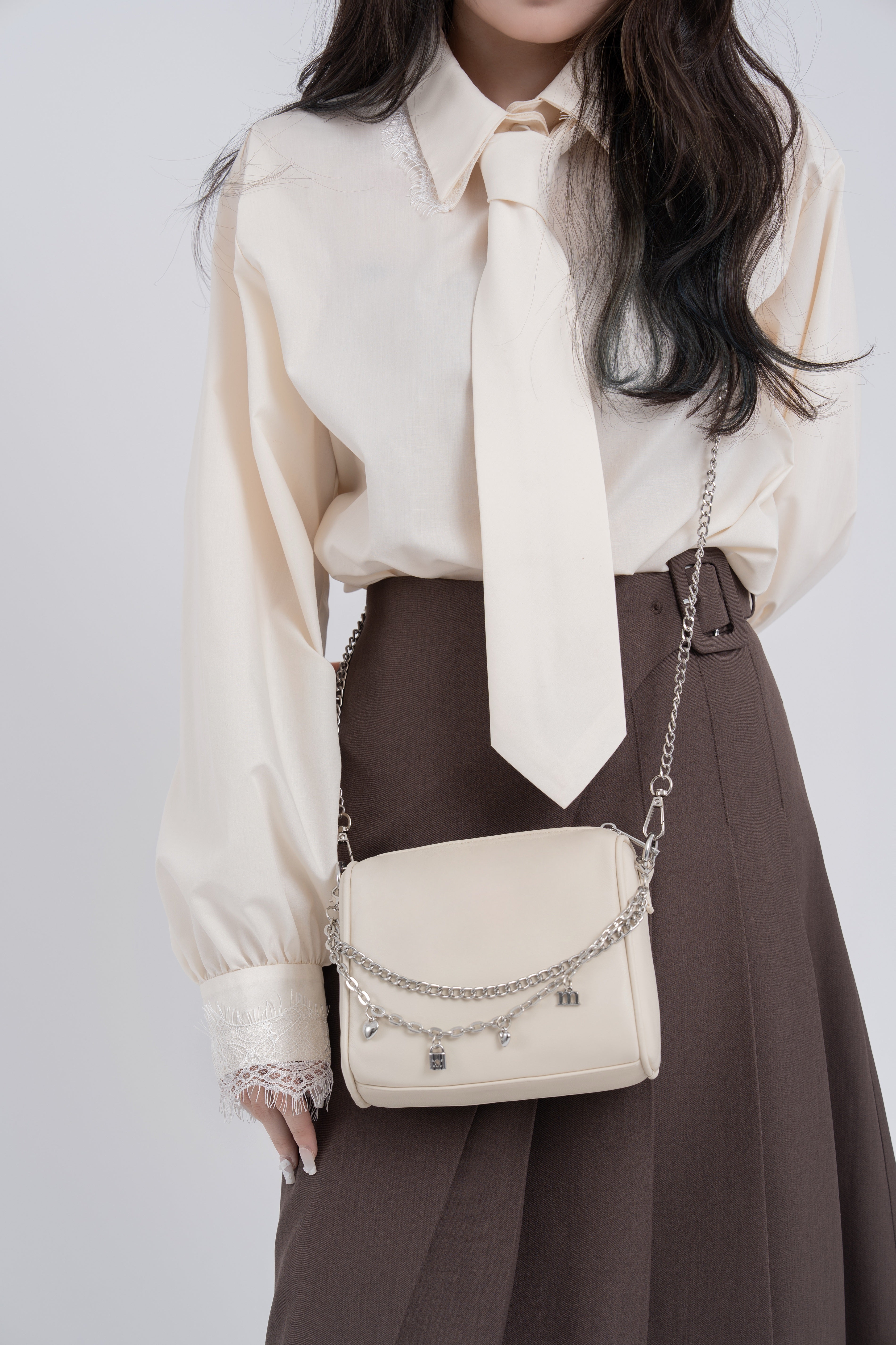 【一部予約】ネクタイセットレースドッキングシャツ