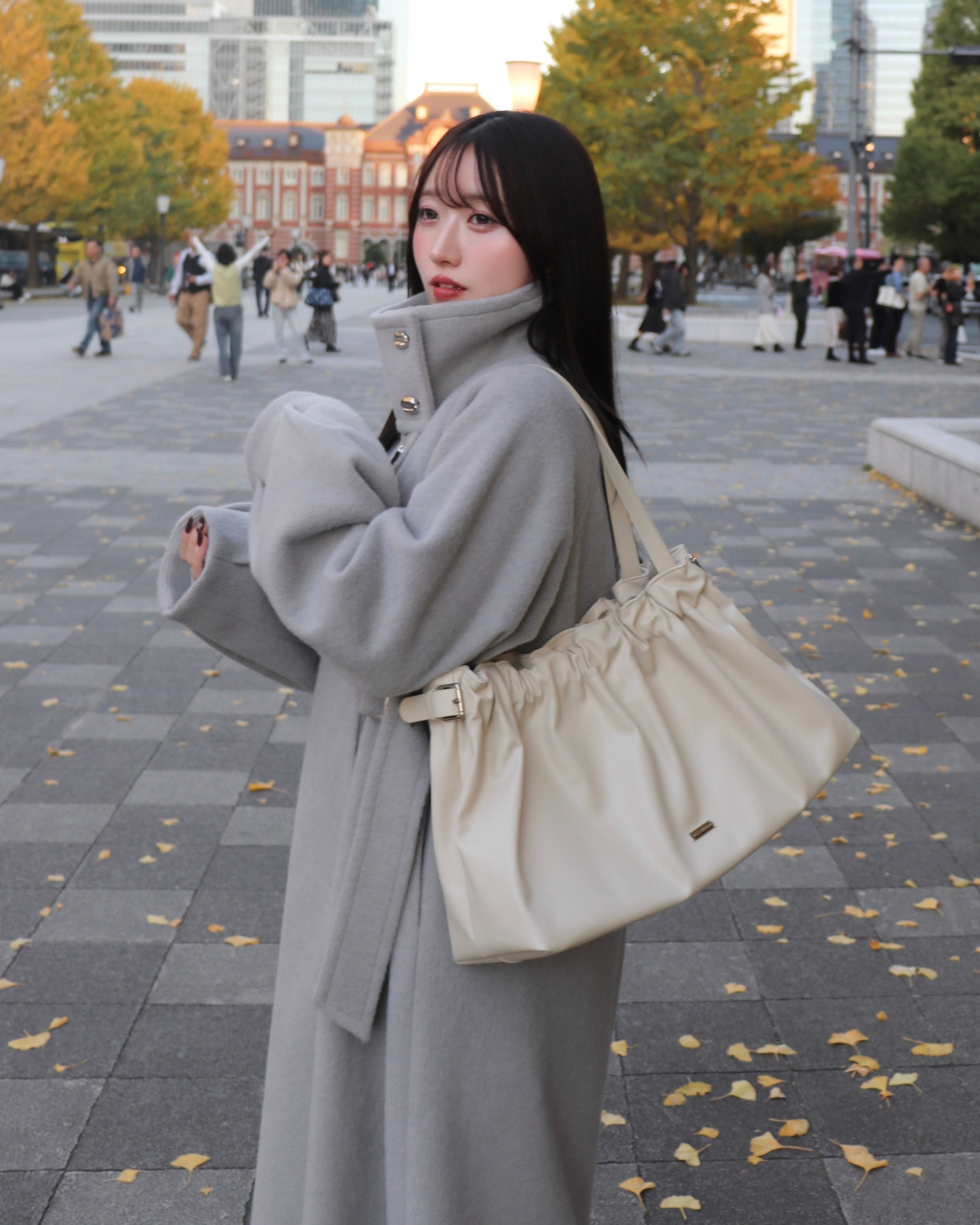 2wayスタンドカラーサイドベルトロングコート