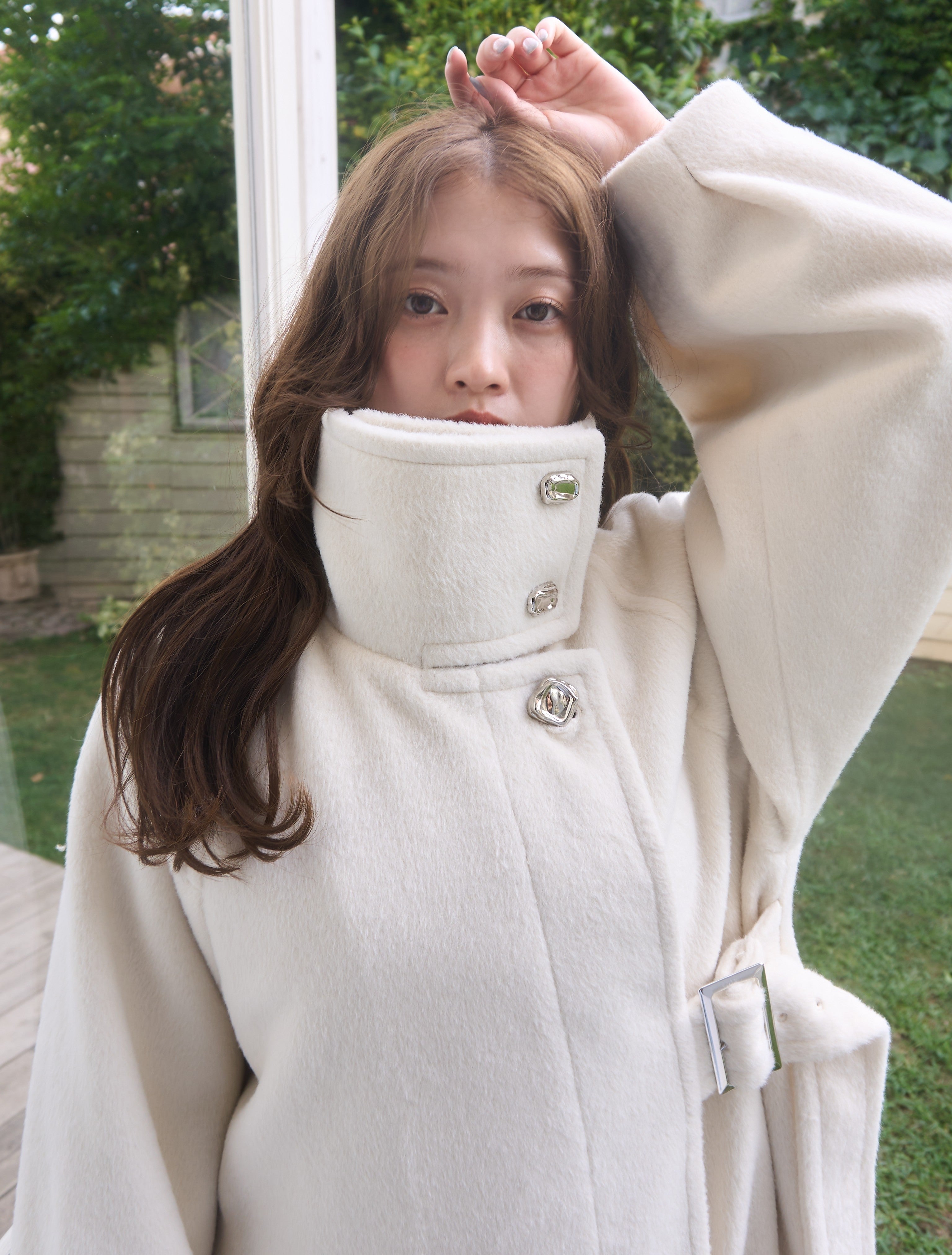 2wayスタンドカラーサイドベルトロングコート