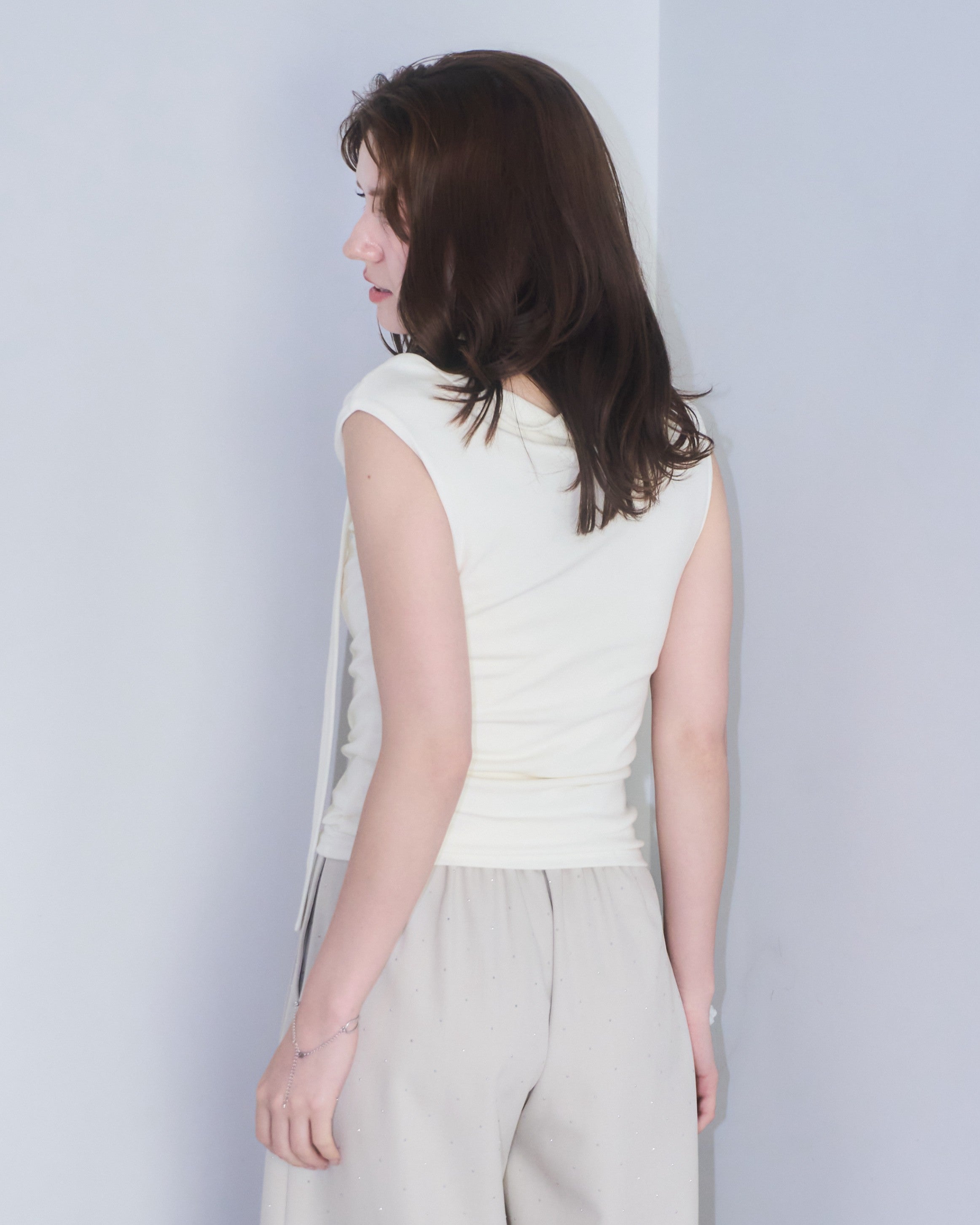 Drape sleeveless top with tie