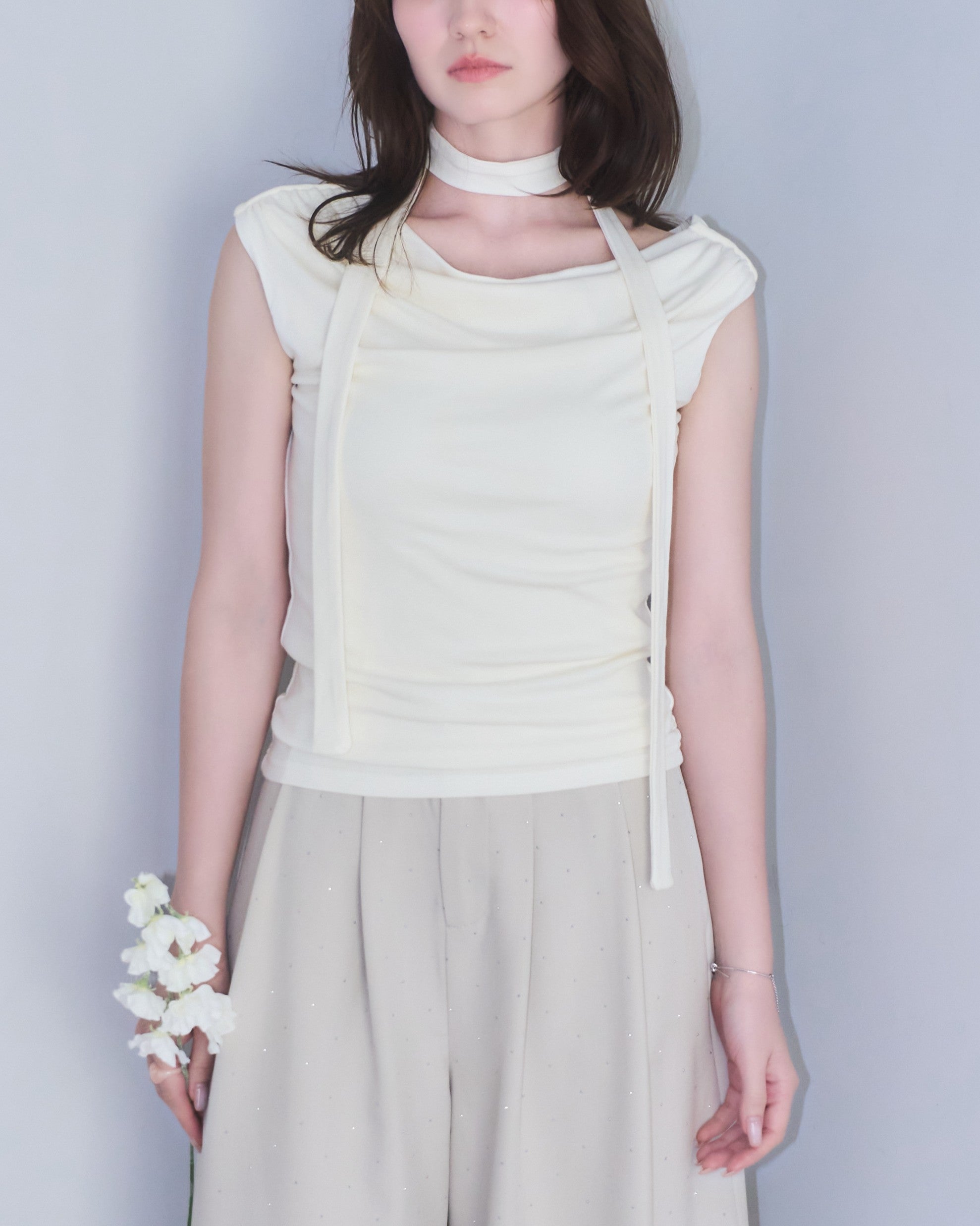 Drape sleeveless top with tie