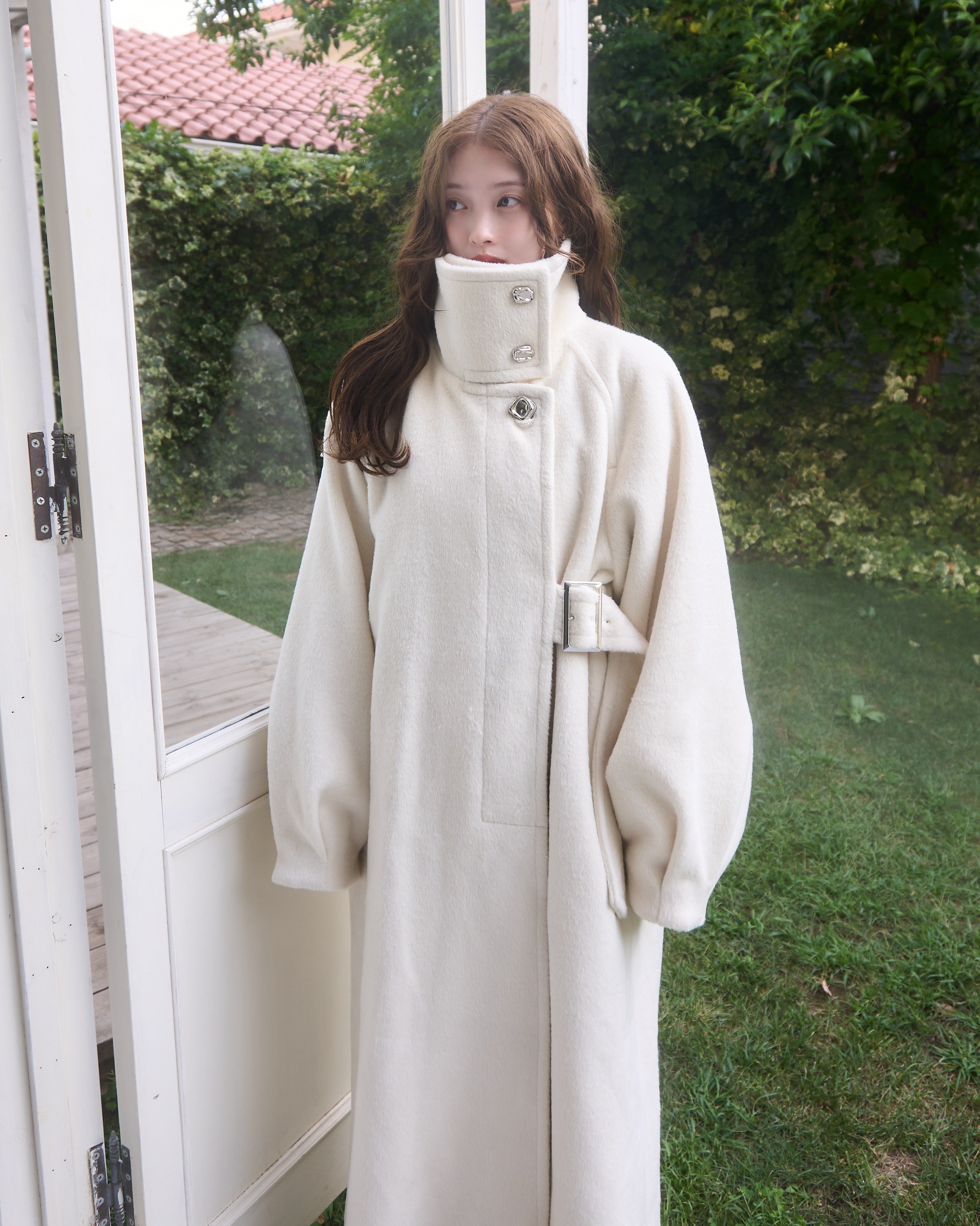 2wayスタンドカラーサイドベルトロングコート