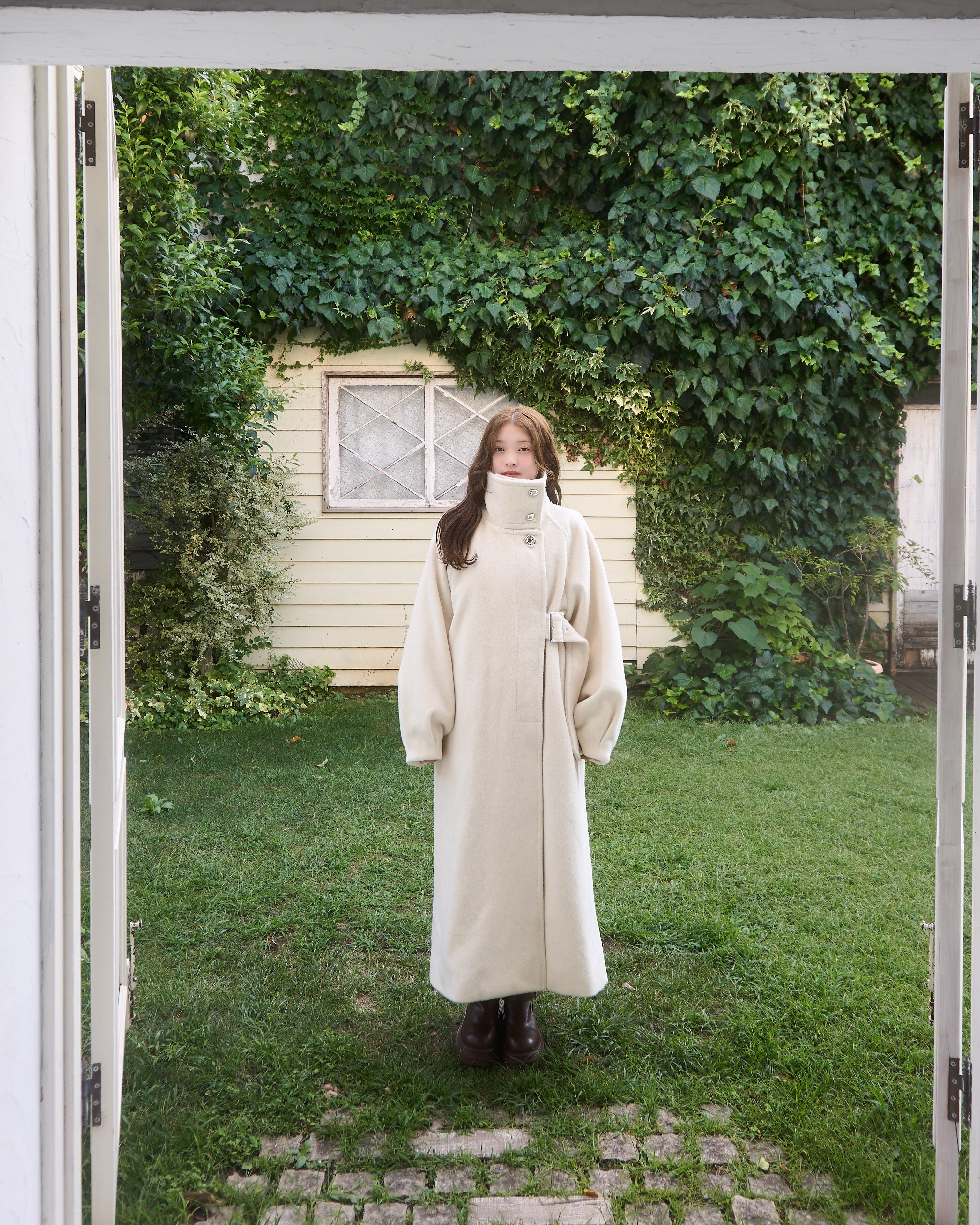 2Way支架领子侧皮带长外套