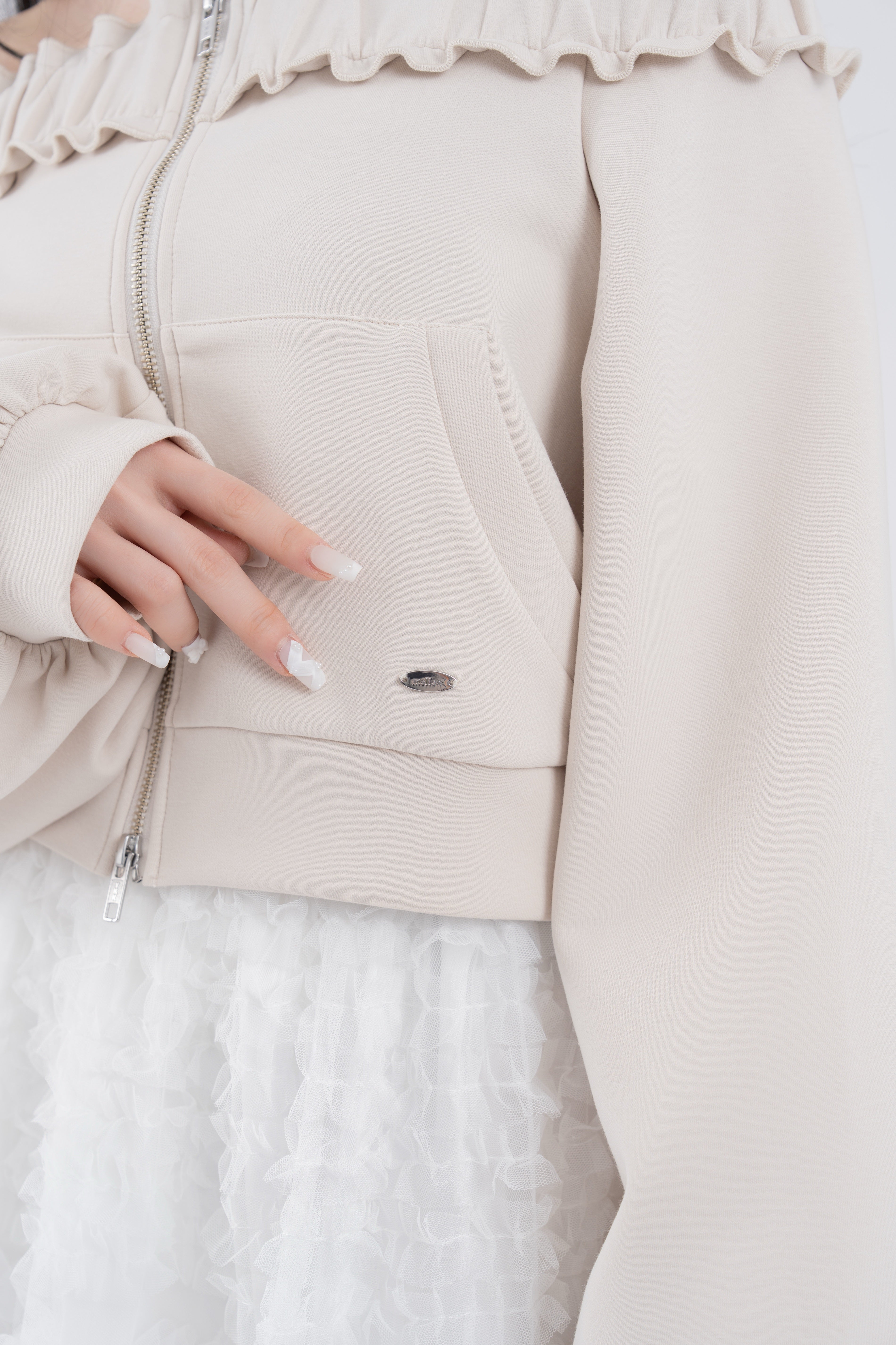 ダブルジップオフショルフリルスウェット