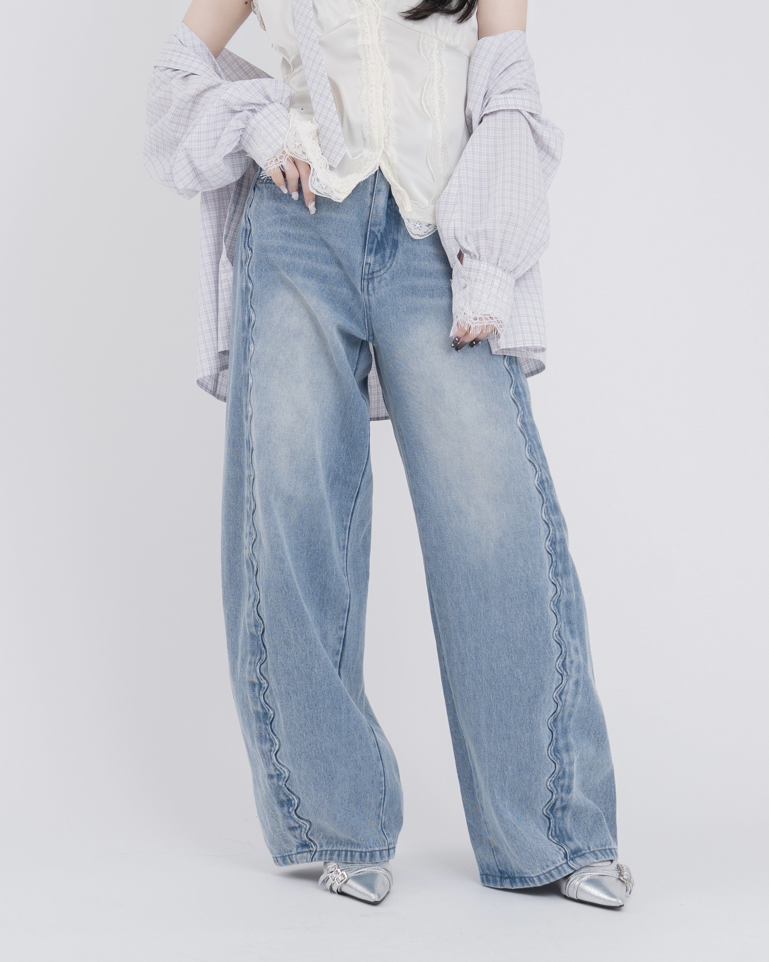【一部予約】ウェーブラインカーブデニムパンツ