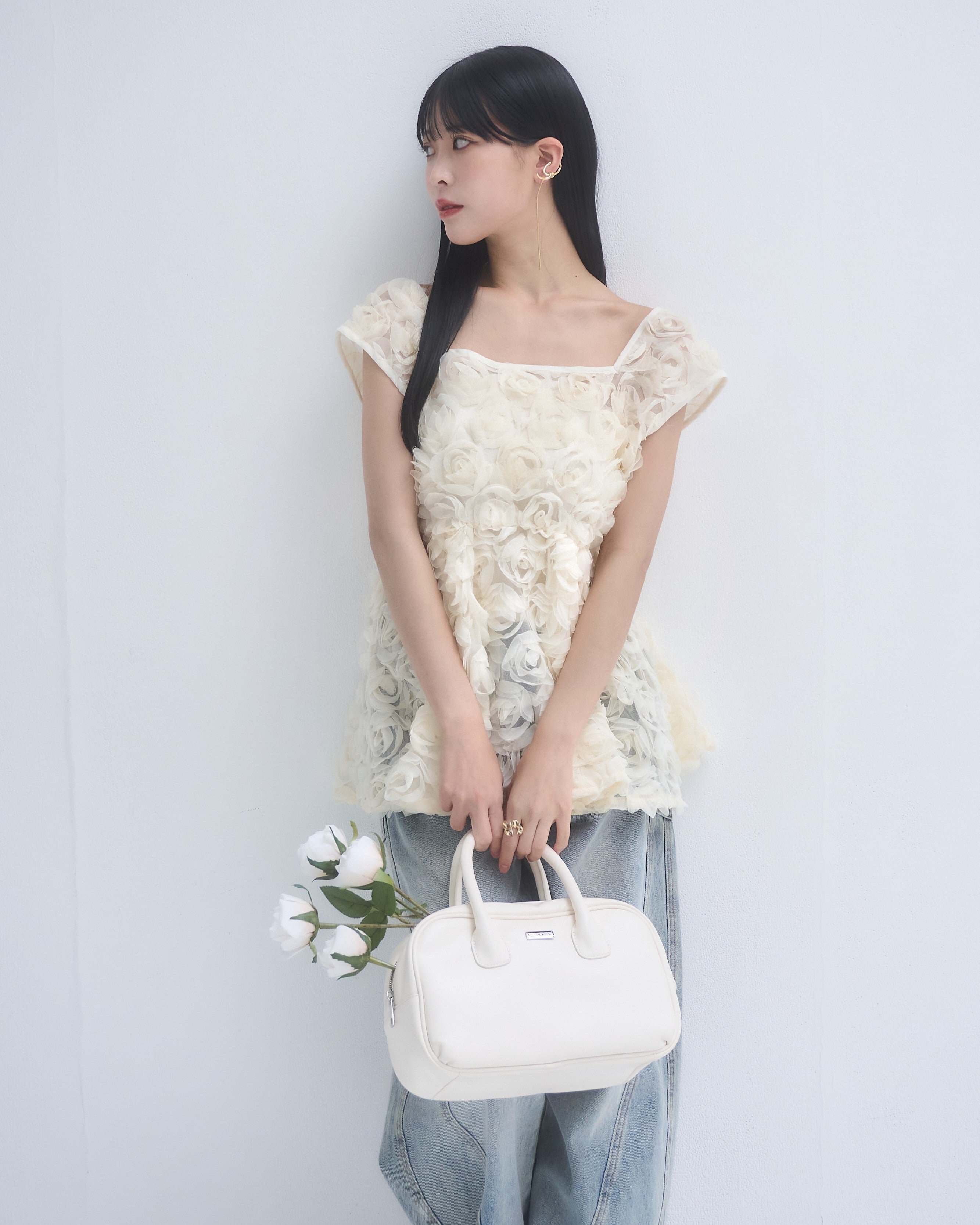 2way rose tulle blouse
